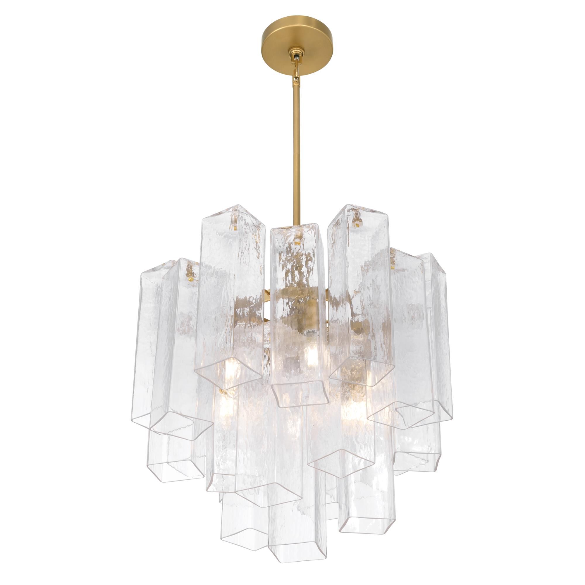 Shown in Legacy Brass finish and Clear Handmade glass