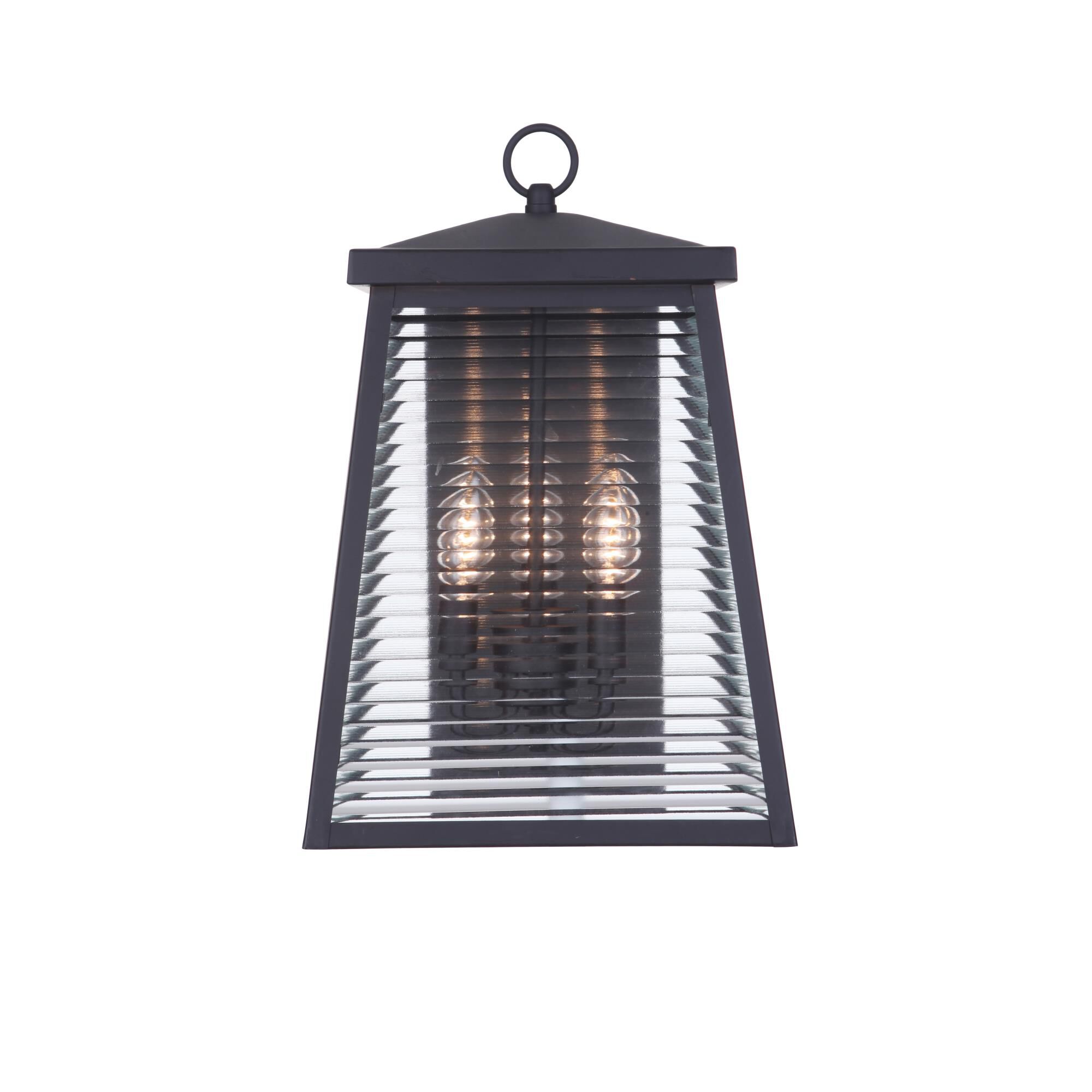 Shown in Midnight finish and Clear Shiplap glass and Glass shade