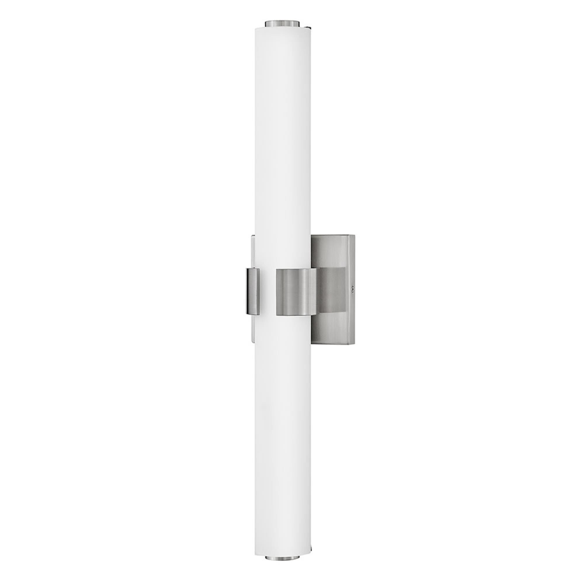Shown in Brushed Nickel finish and Etched White glass