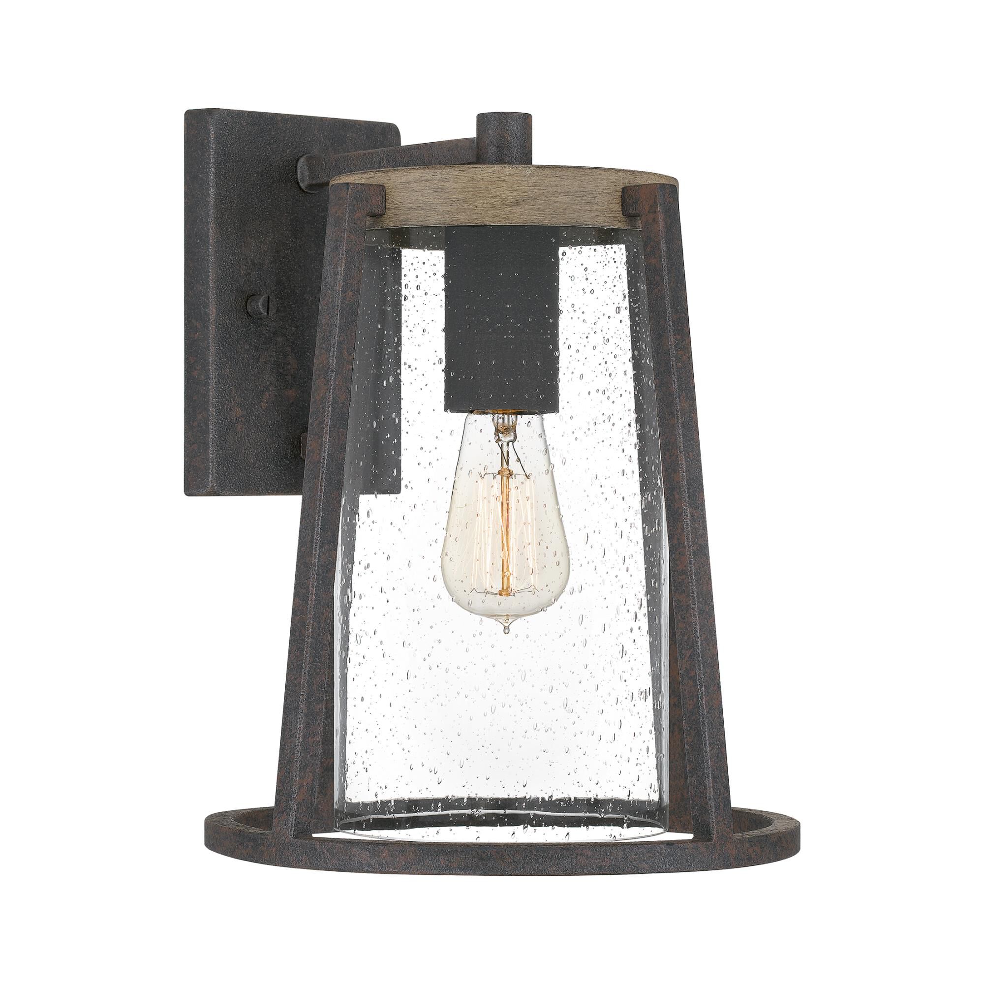 Shown in Rustic Black finish and Clear Seeded Glass shade