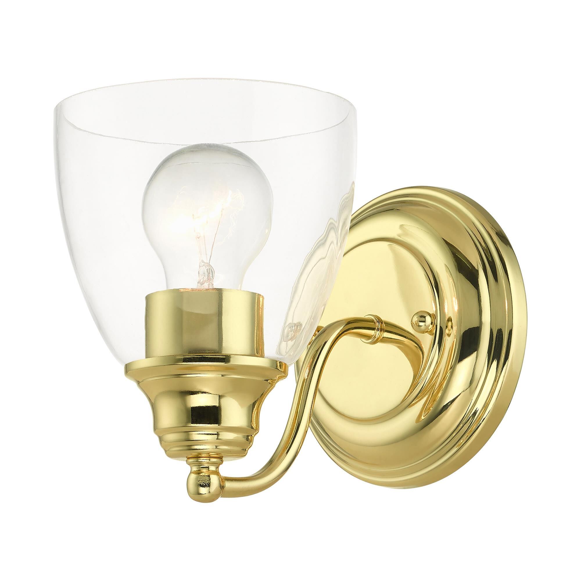 Shown in Polished Brass finish and Hand Blown Clear glass