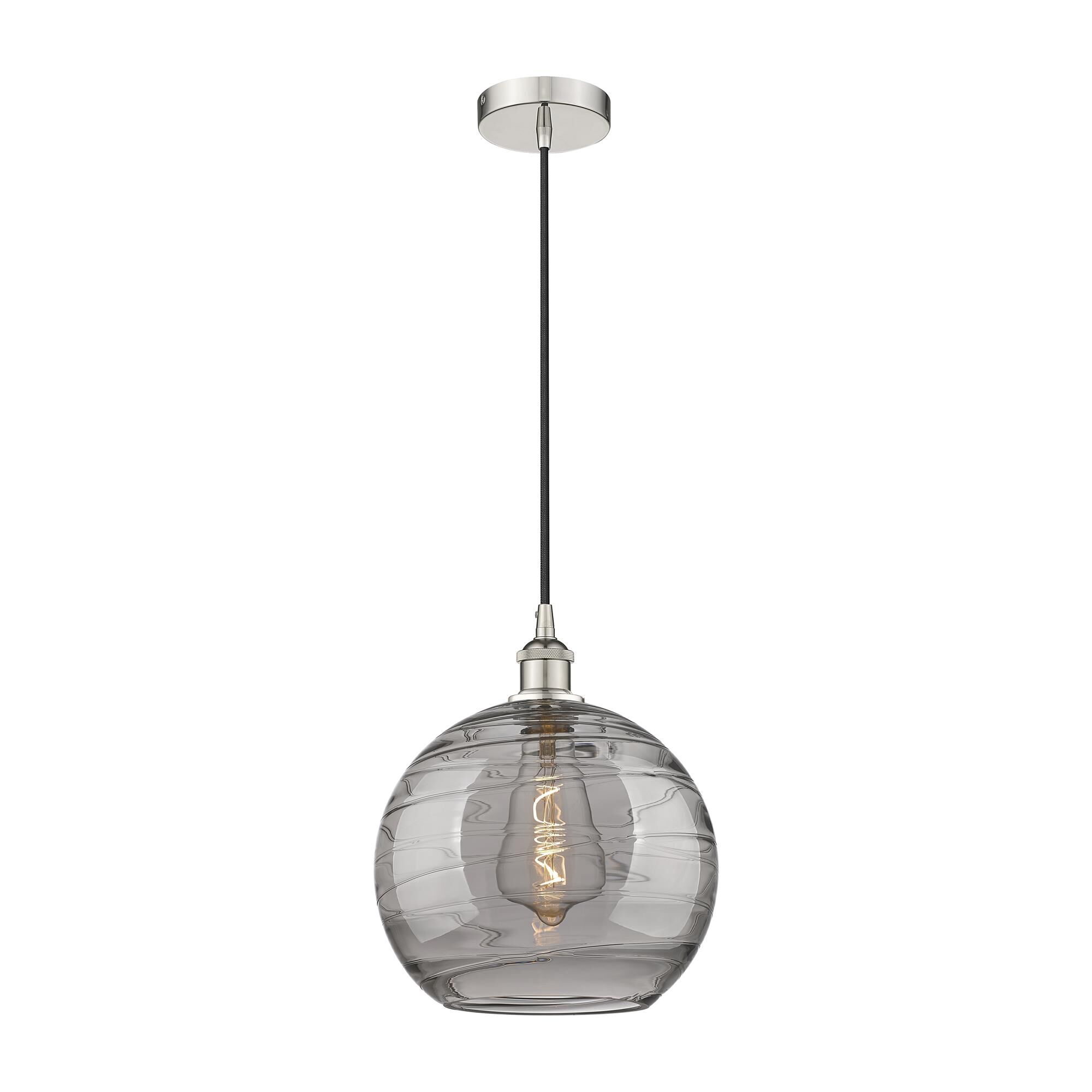 Shown in Polished Nickel finish and Light Smoke Deco Swirl glass
