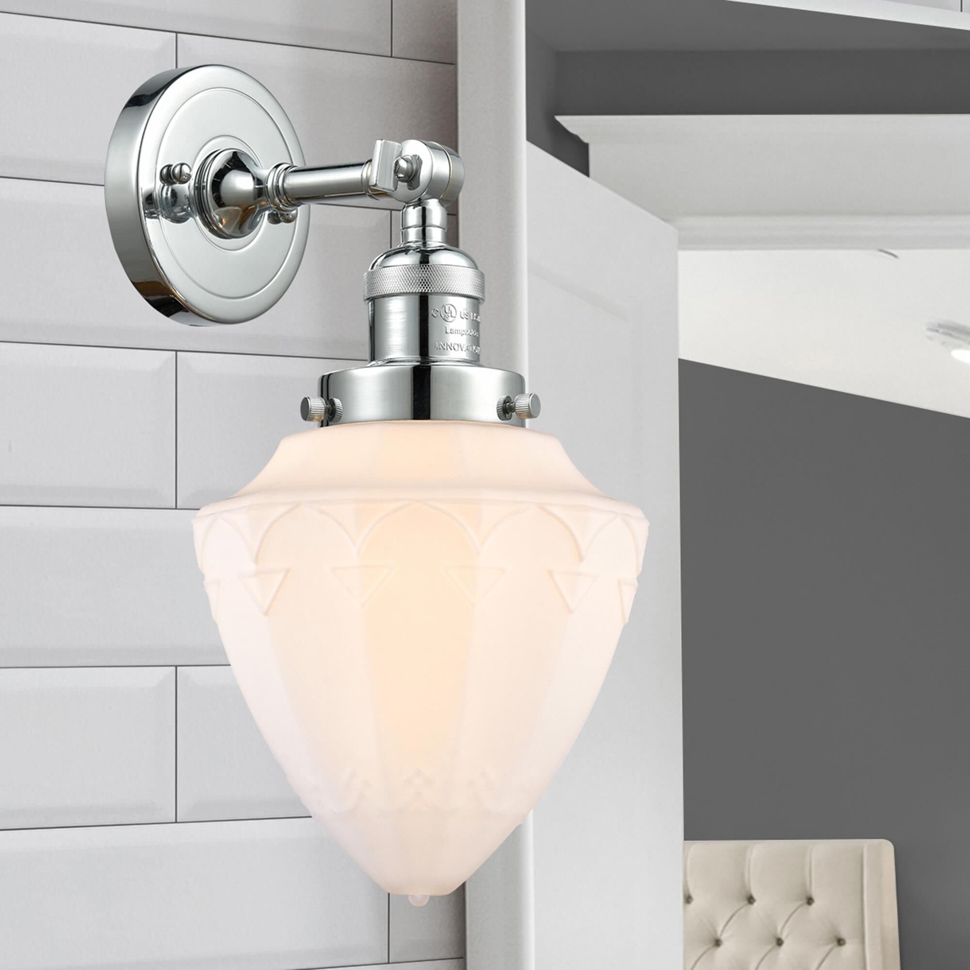 Shown in Polished Chrome finish and Matte White Cased Small Bullet glass