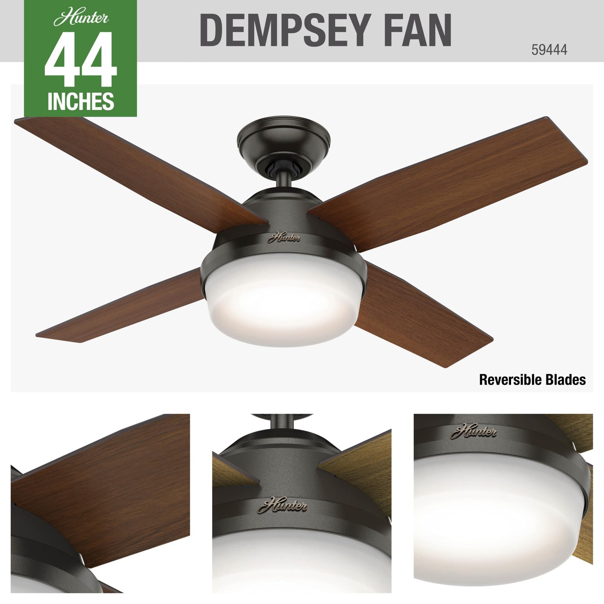 Dempsey 44 Inch Ceiling Fan with Light Kit by Hunter Fan