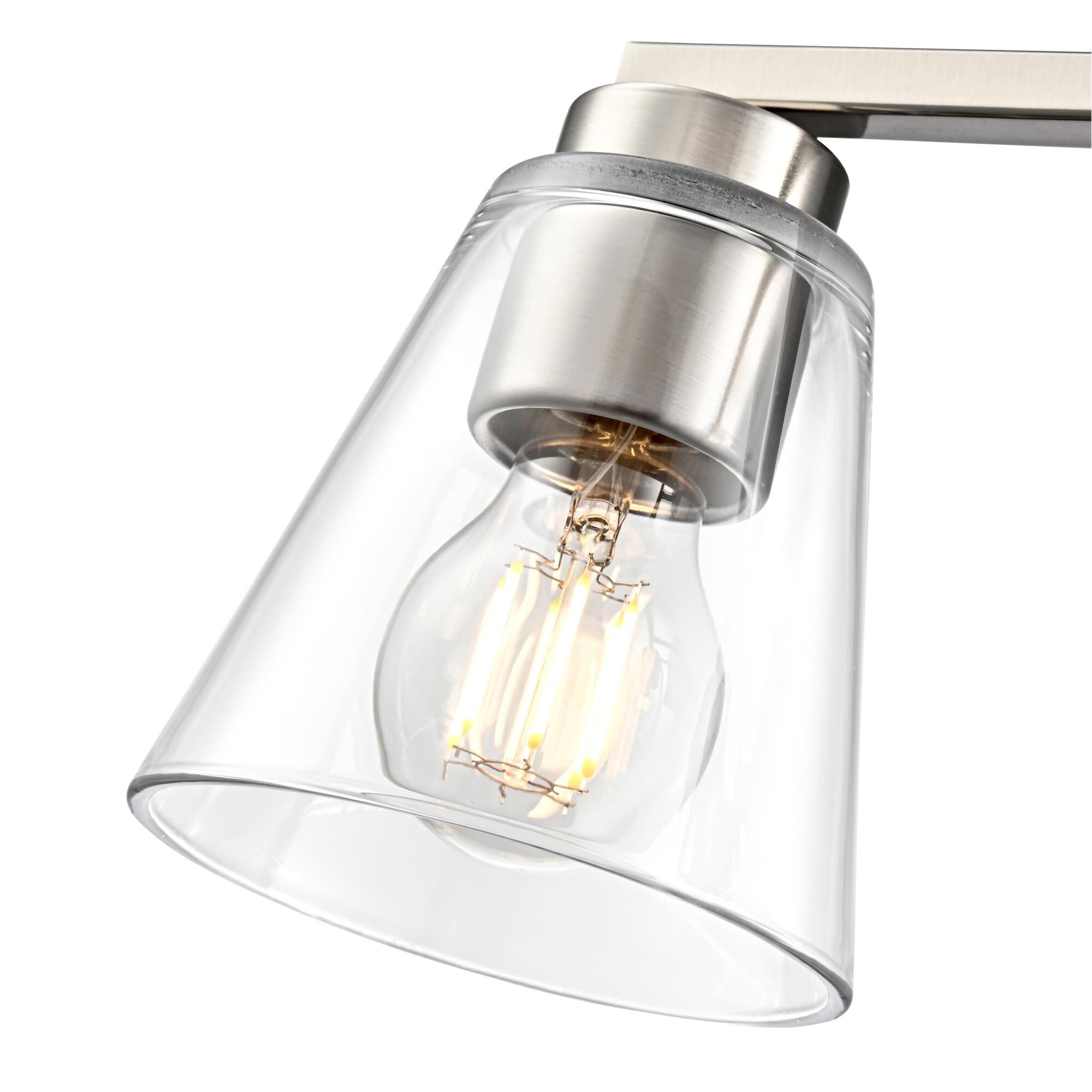 Shown in Brushed Nickel finish and Clear glass