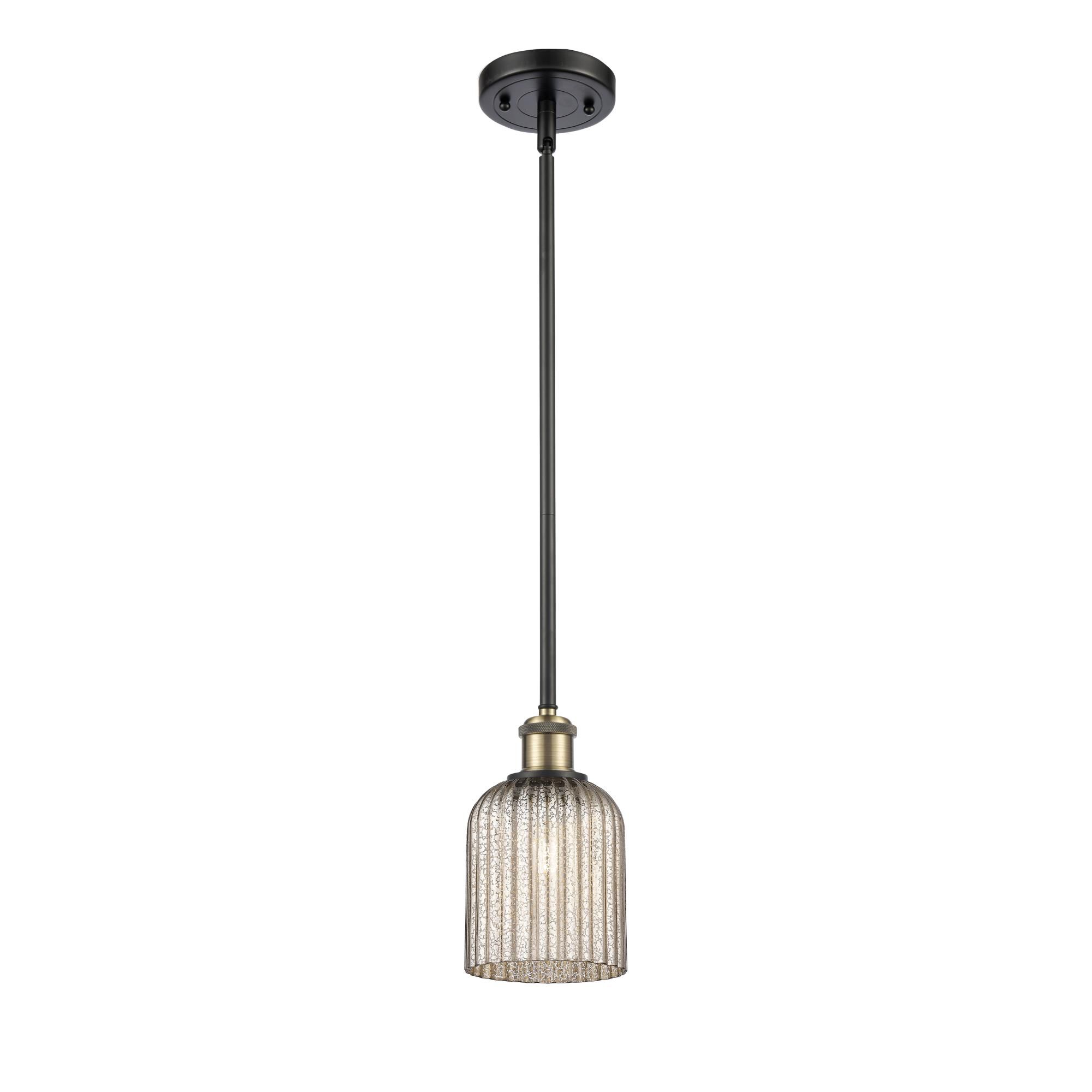 Shown in Black Antique Brass finish and Mercury shade