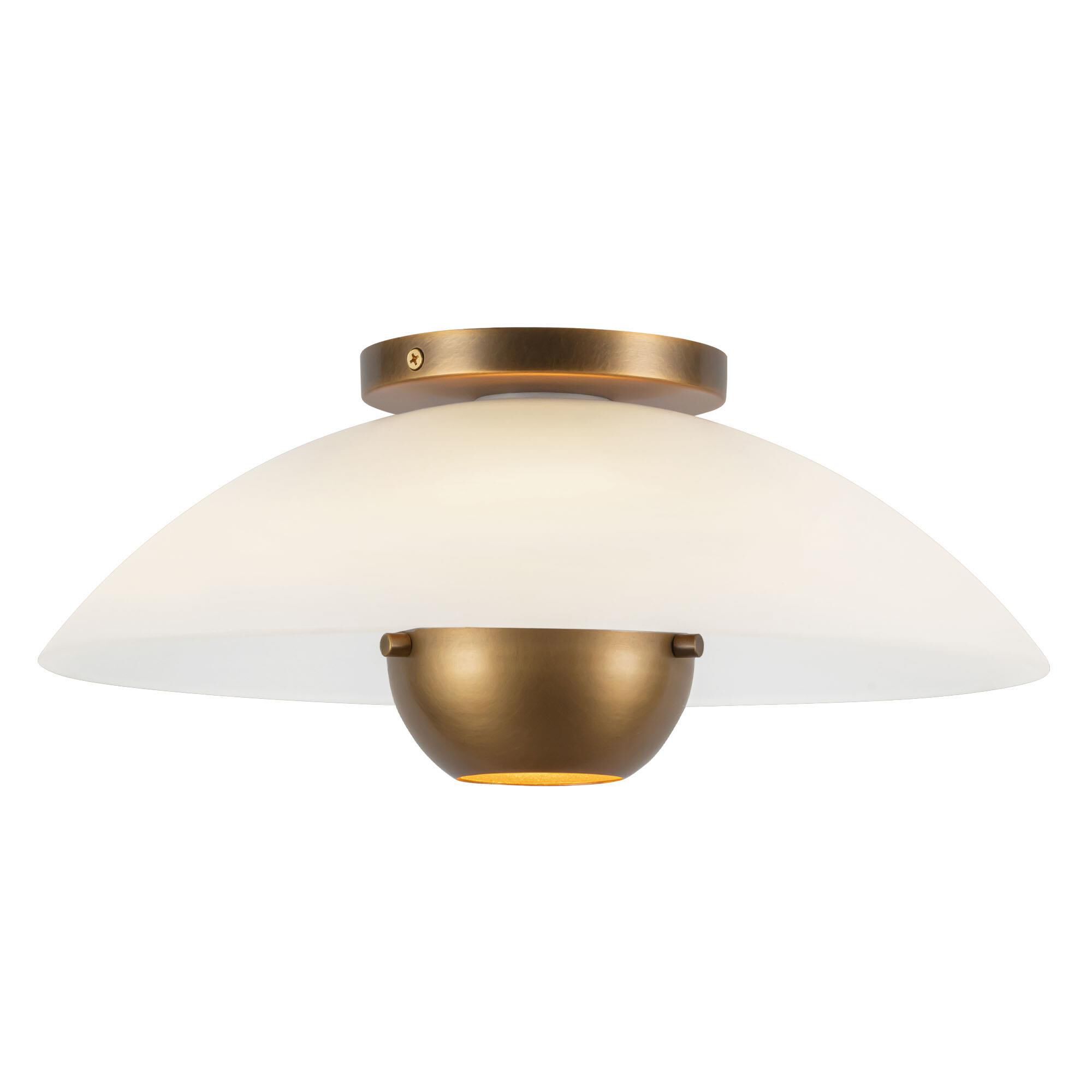 Shown in Vintage Brass finish and Matte Opal Glass shade