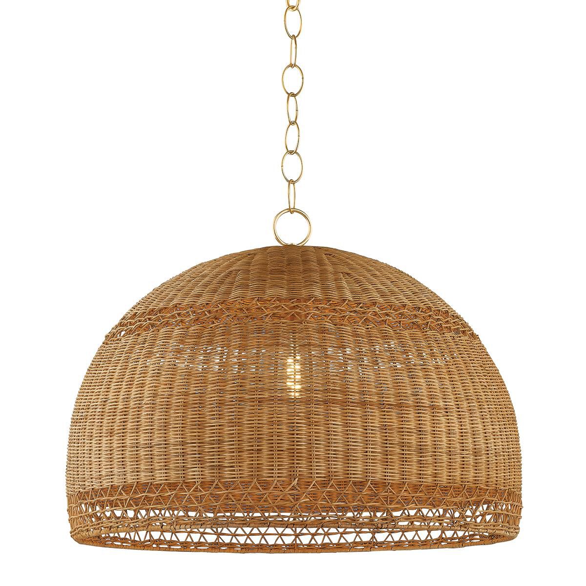 Shown in Aged Brass finish and Light Natural Wicker shade