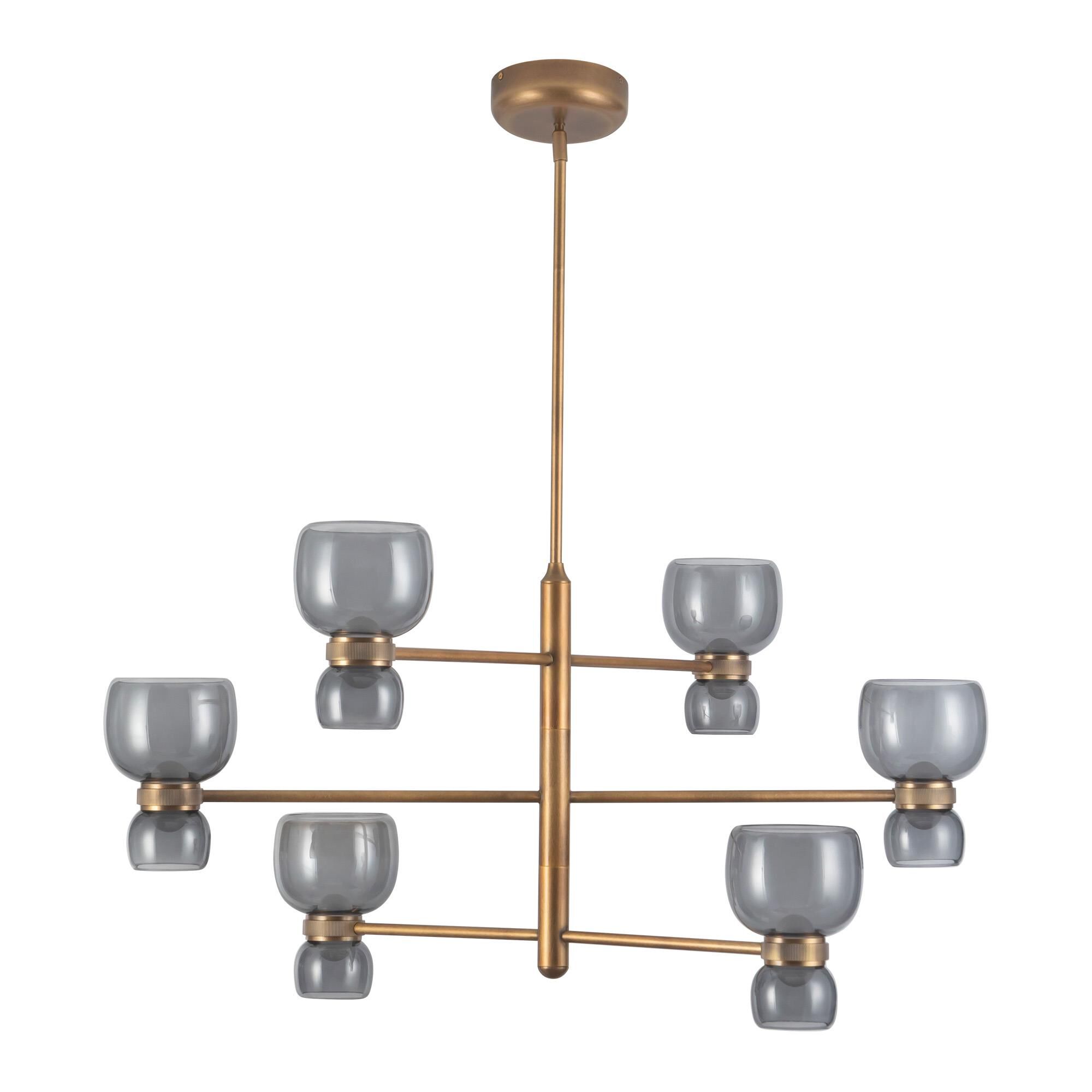 Shown in Vintage Brass finish and Smoked glass