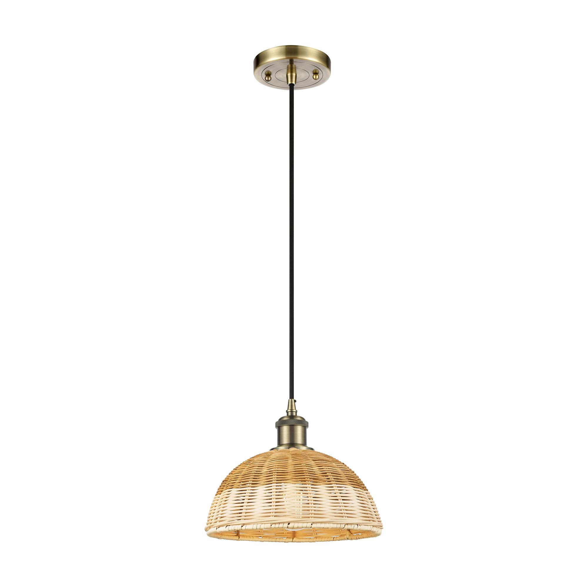 Shown in Antique Brass finish and Natural shade