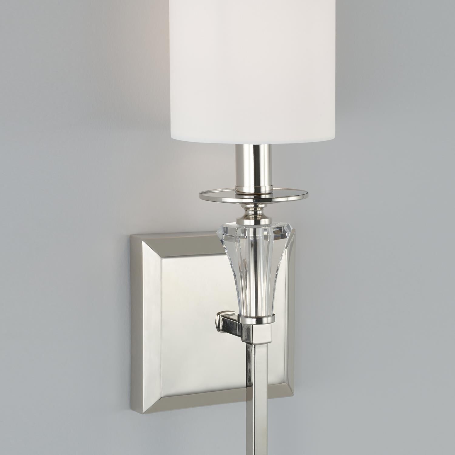 Shown in Polished Nickel finish and 700 glass and White Fabric Stay-Straight shade
