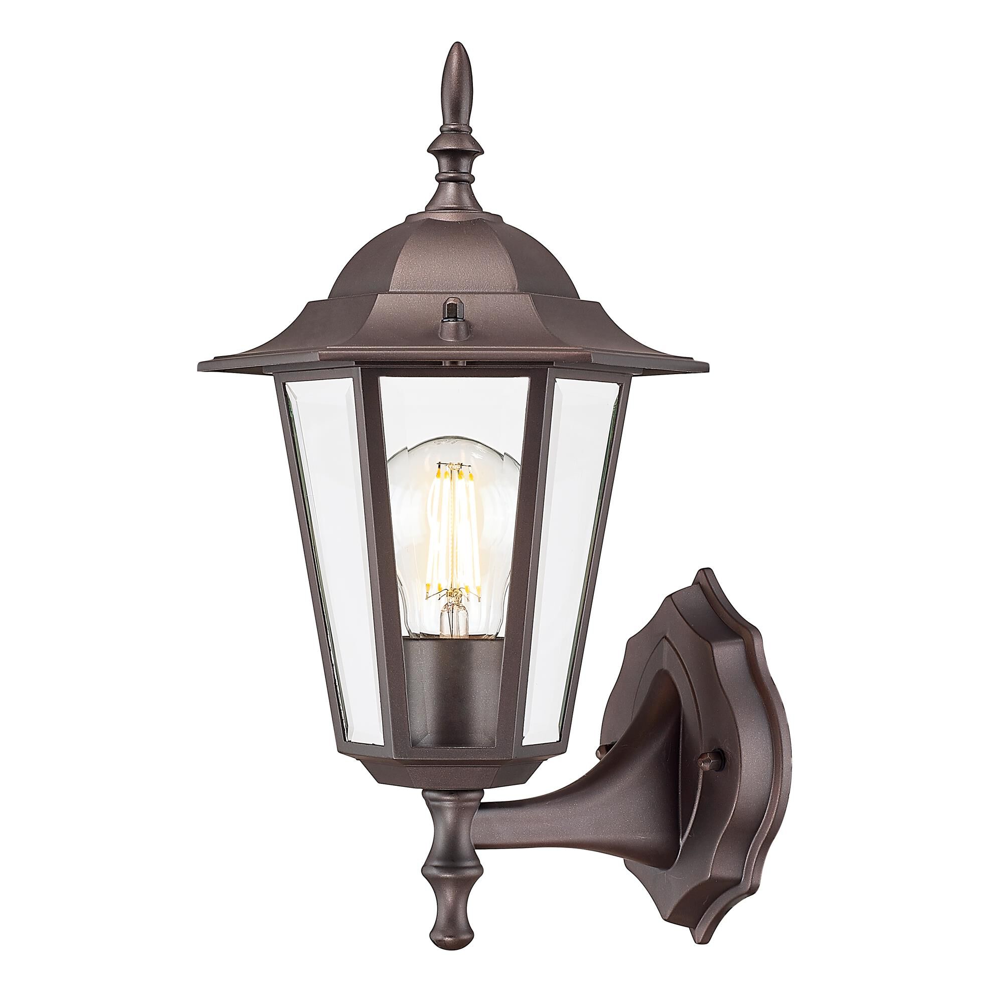 Shown in Architectural Bronze finish and Clear glass and Clear Beveled Glass Panes shade