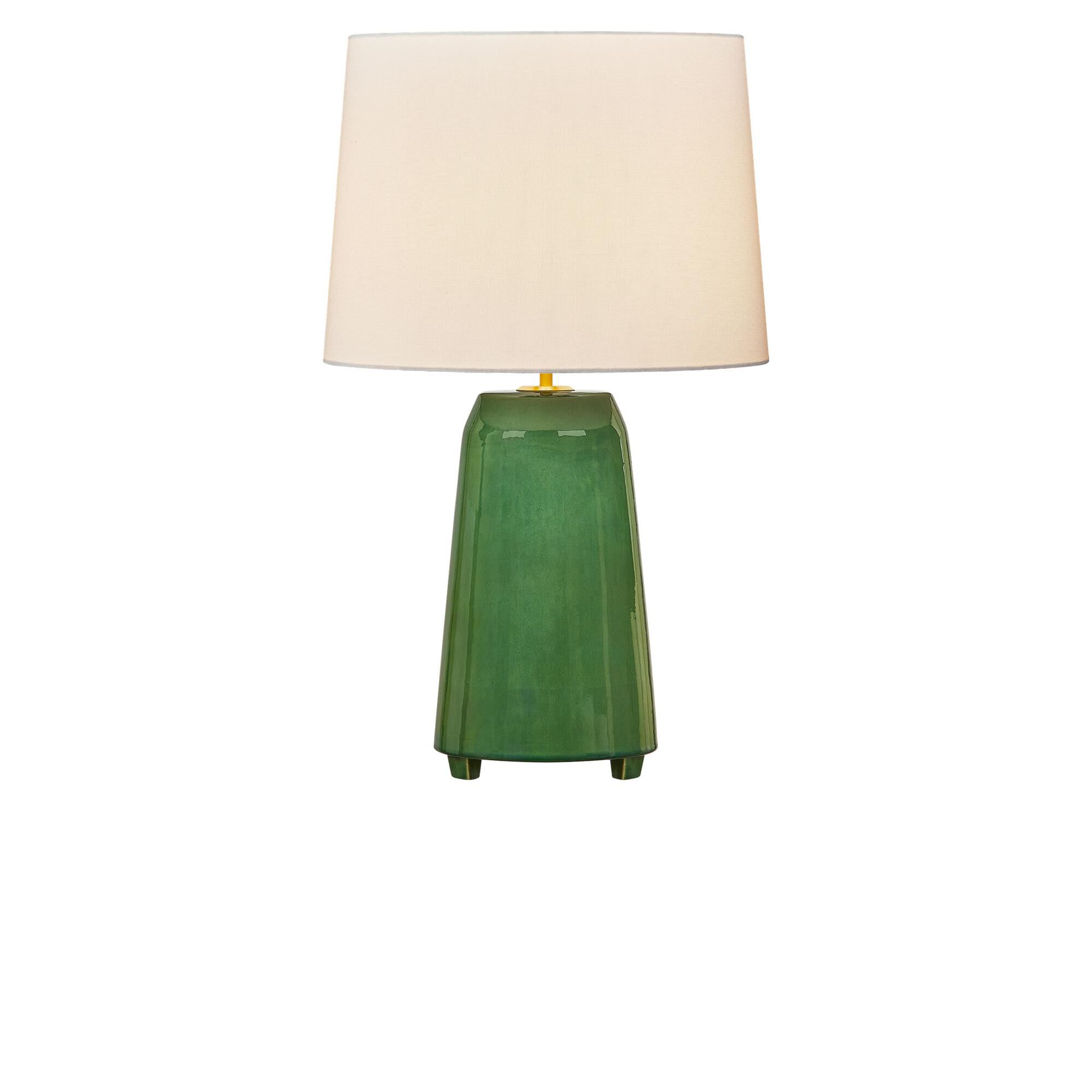 Shown in Green finish and White Linen Fabric shade