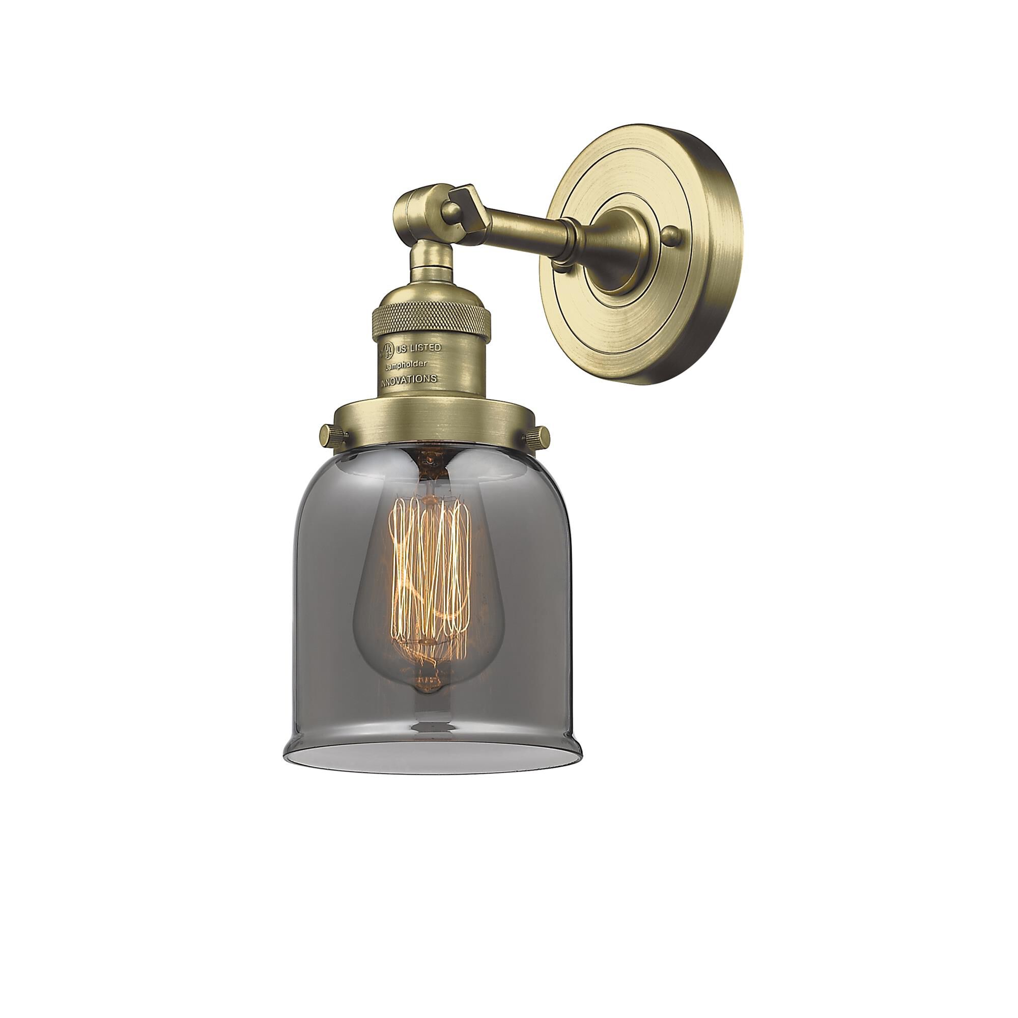 Shown in Antique Brass finish and Plated Smoked glass