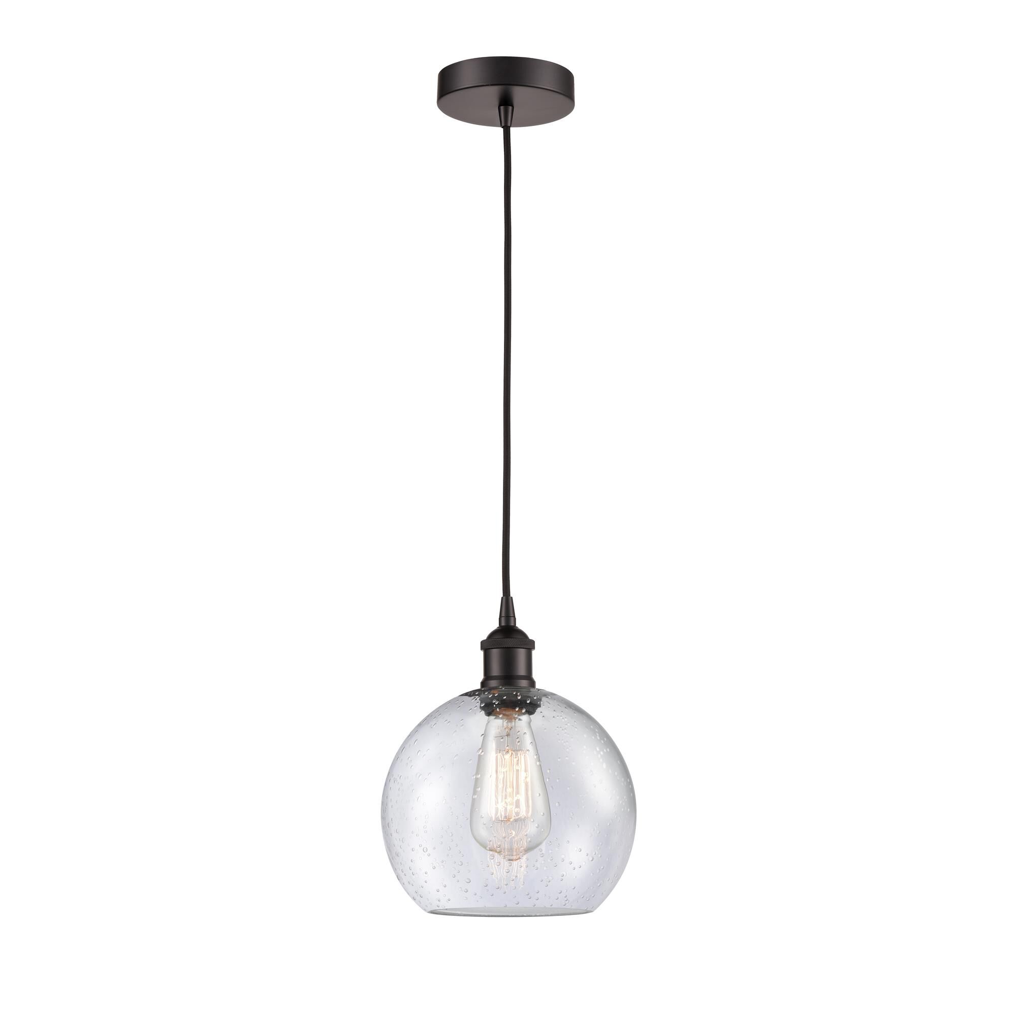 Shown in Oil Rubbed Bronze finish and Seedy glass