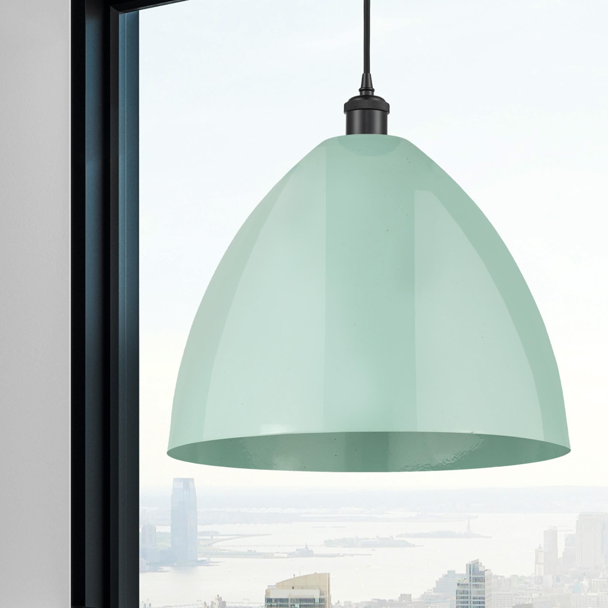 Shown in Matte Black finish and Seafoam Plymouth Dome shade