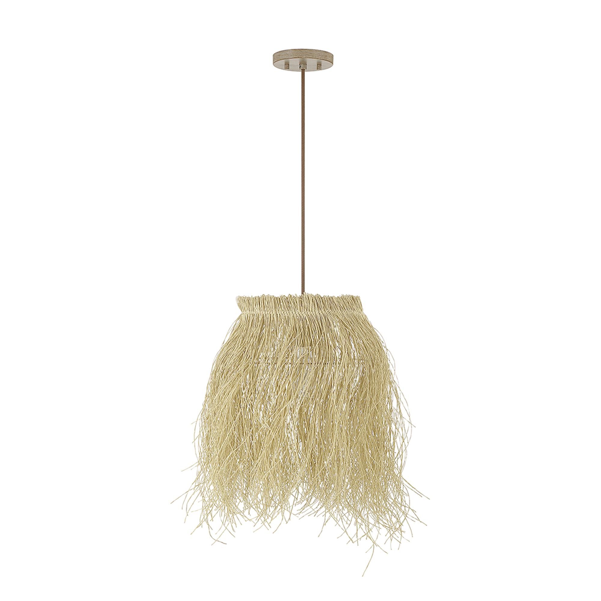 Shown in Matte White and Natural Rattan finish and Grass shade