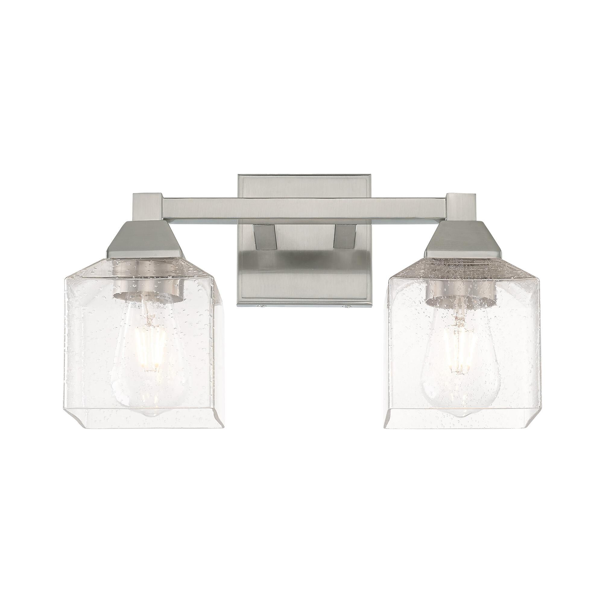 Shown in Brushed Nickel finish and Hand Blown Clear Seeded glass