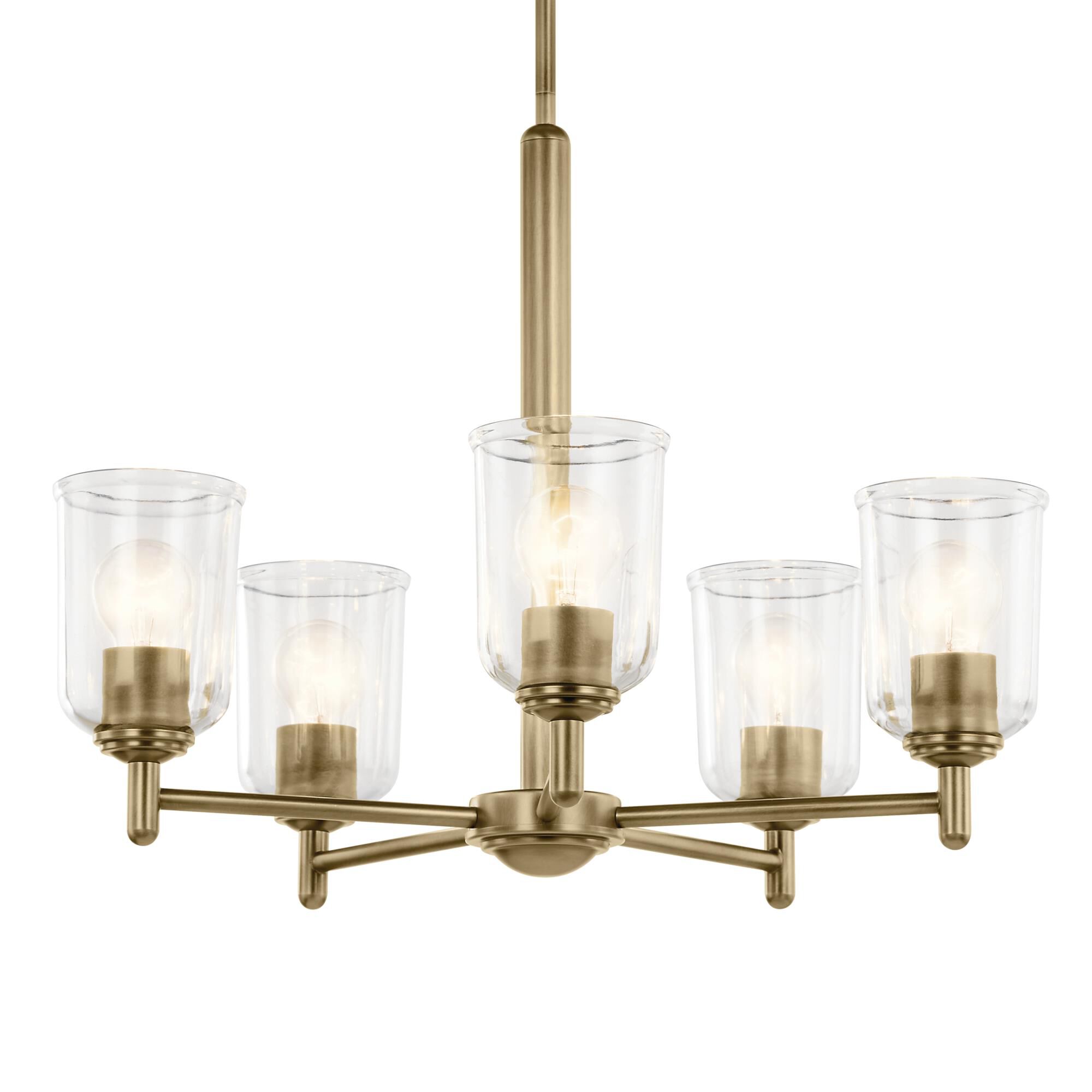 Shown in Natural Brass finish and Clear glass