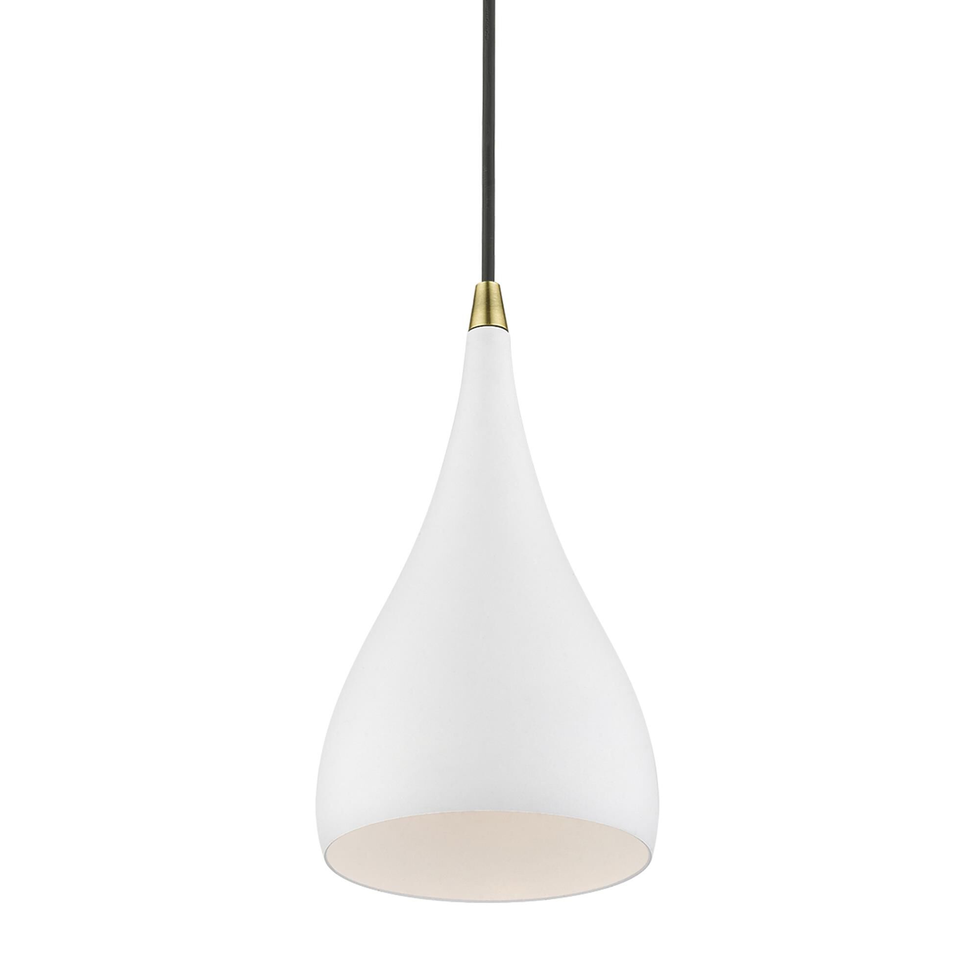 Shown in Textured White with Antique Brass Accents finish and Textured White Aluminum shade