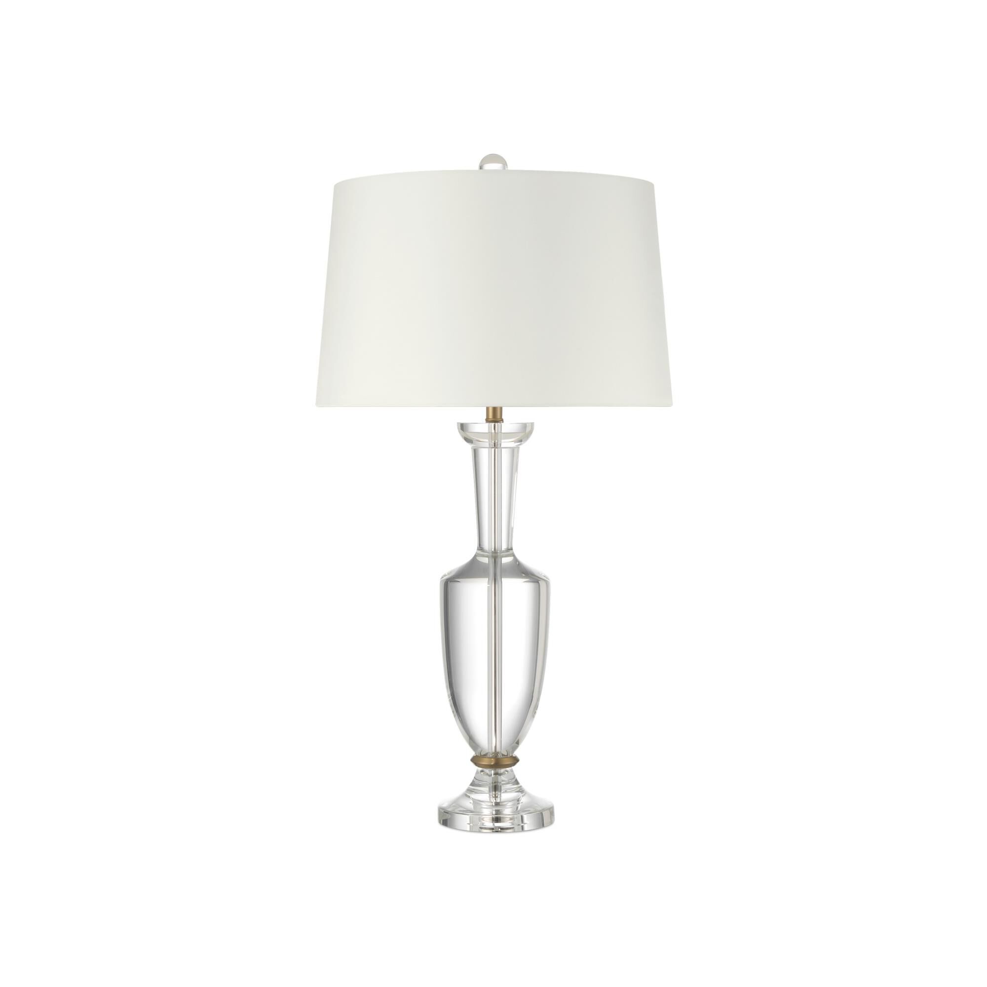 Shown in Clear and Natural Brass finish and Egg Shell Silk Habotai/Hardback/Rolled Edge shade