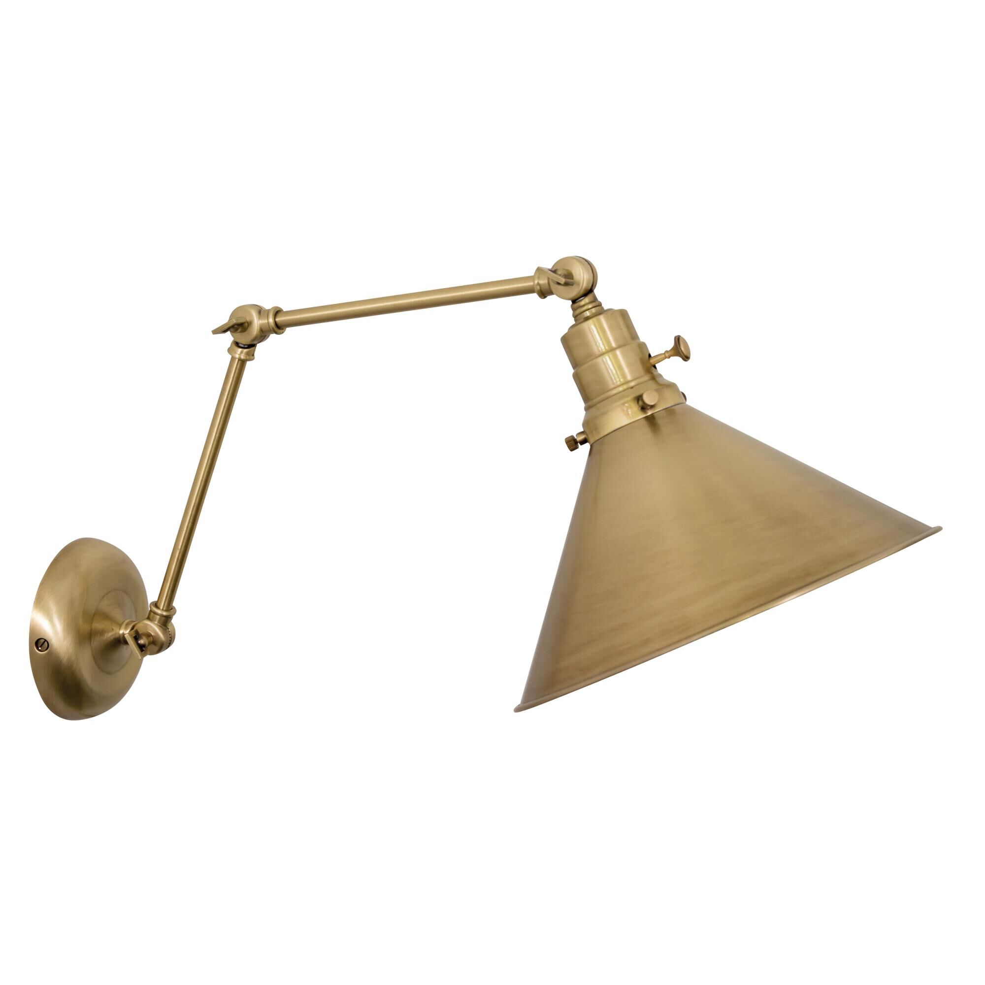 Shown in Antique Brass finish and Metal shade