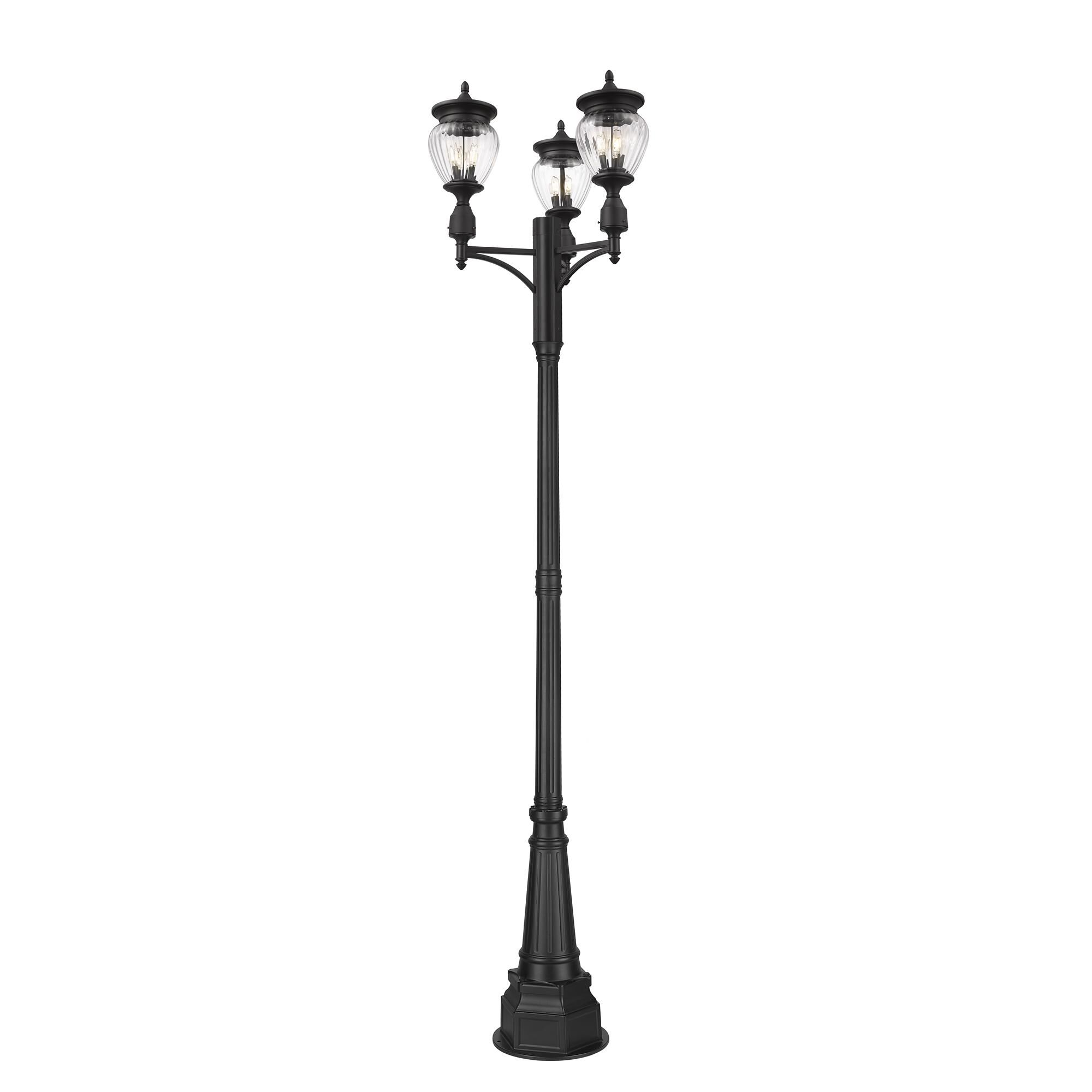 Shown in Black finish and Clear Ribbed glass and Clear Ribbed shade