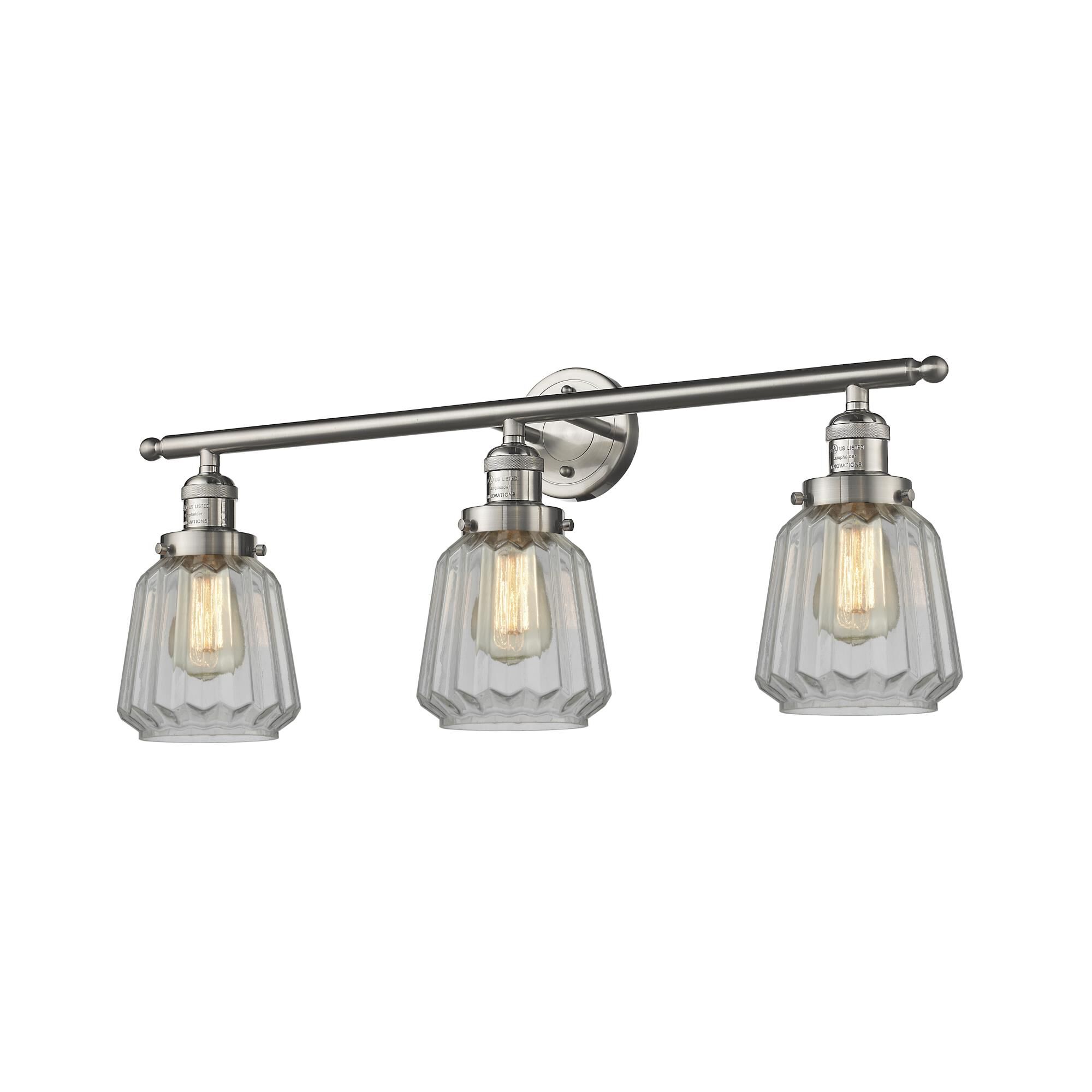 Shown in Brushed Satin Nickel finish and Clear Fluted glass