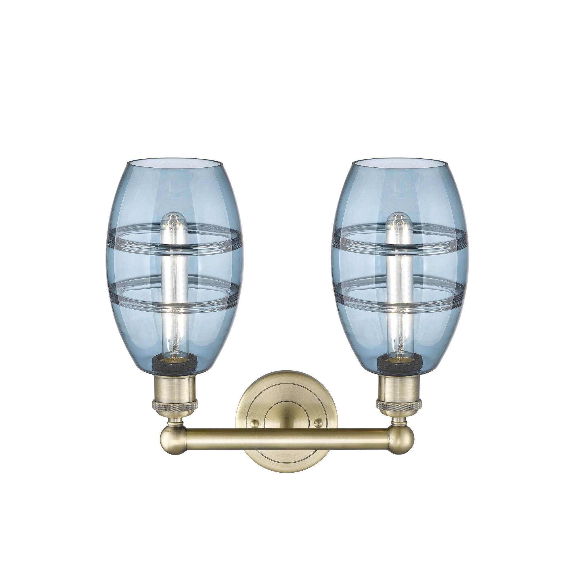 Shown in Antique Brass finish and Princess Blue glass