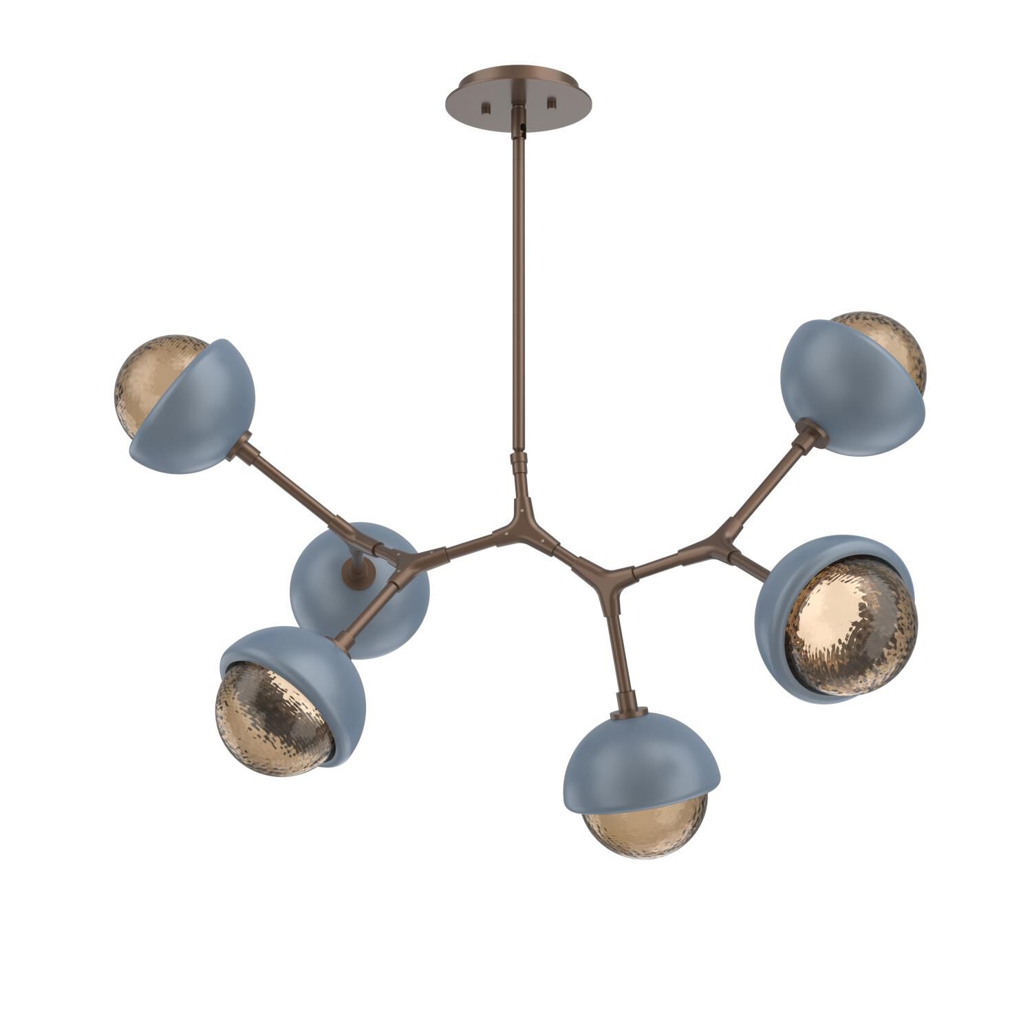Shown in Burnished Bronze finish and Bronze glass and Poppy Blue accent