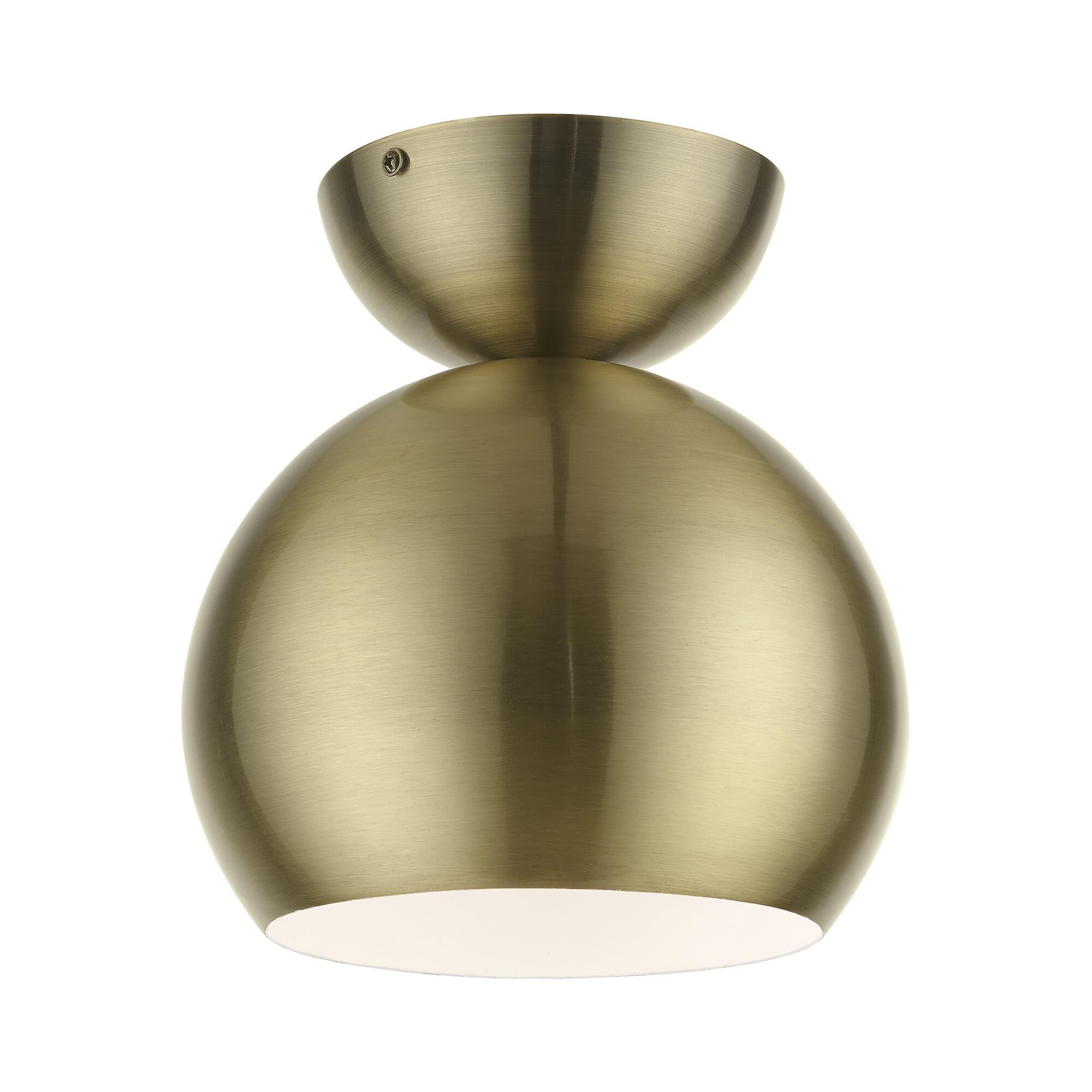 Shown in Antique Brass finish and Antique Brass Steel With Shiny White Inside shade