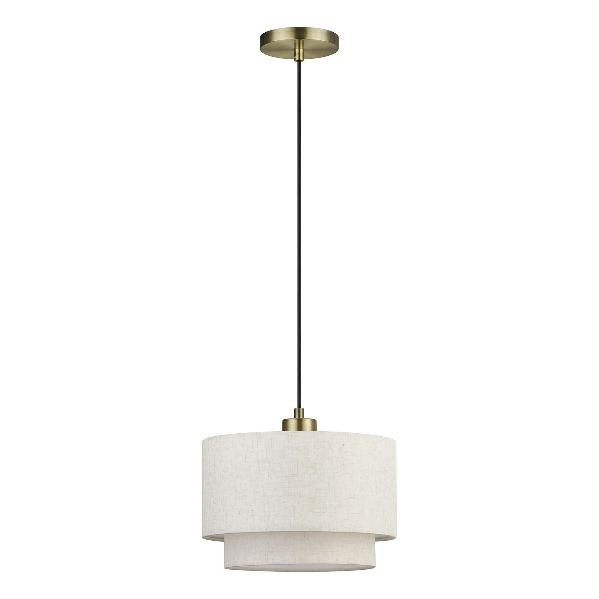 Shown in Antique Brass finish and Hand Crafted Oatmeal Color Fabric with White Color Inside shade