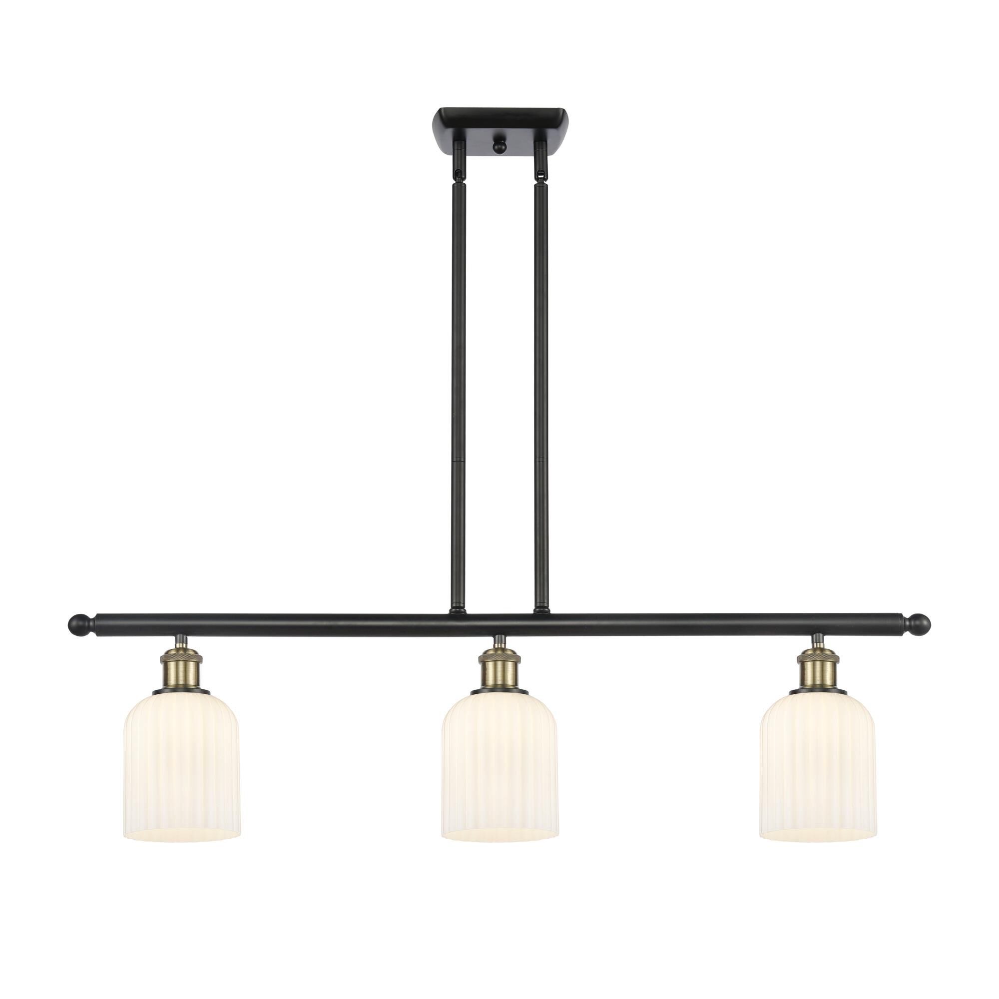 Shown in Black Antique Brass finish and Gloss White shade