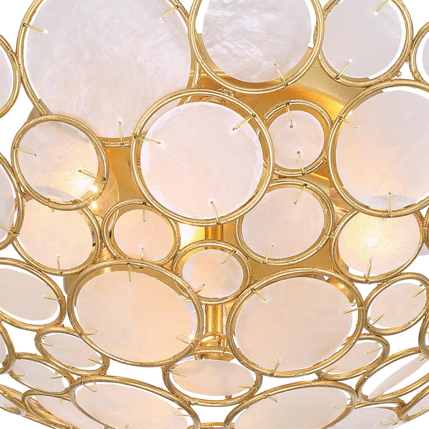 Shown in Antique Gold finish and Capiz Shell crystal