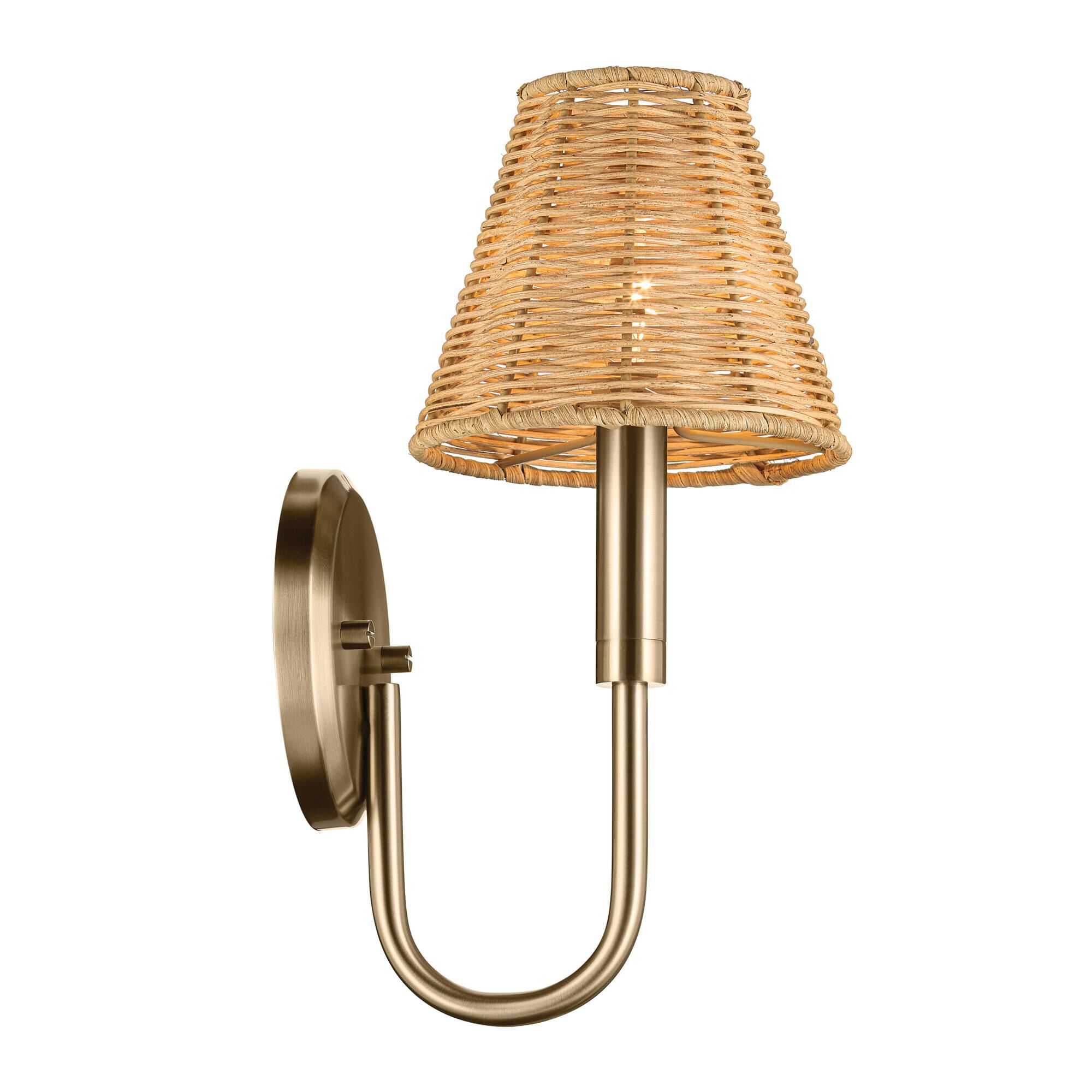 Shown in Champagne Bronze finish and Rattan Textured shade