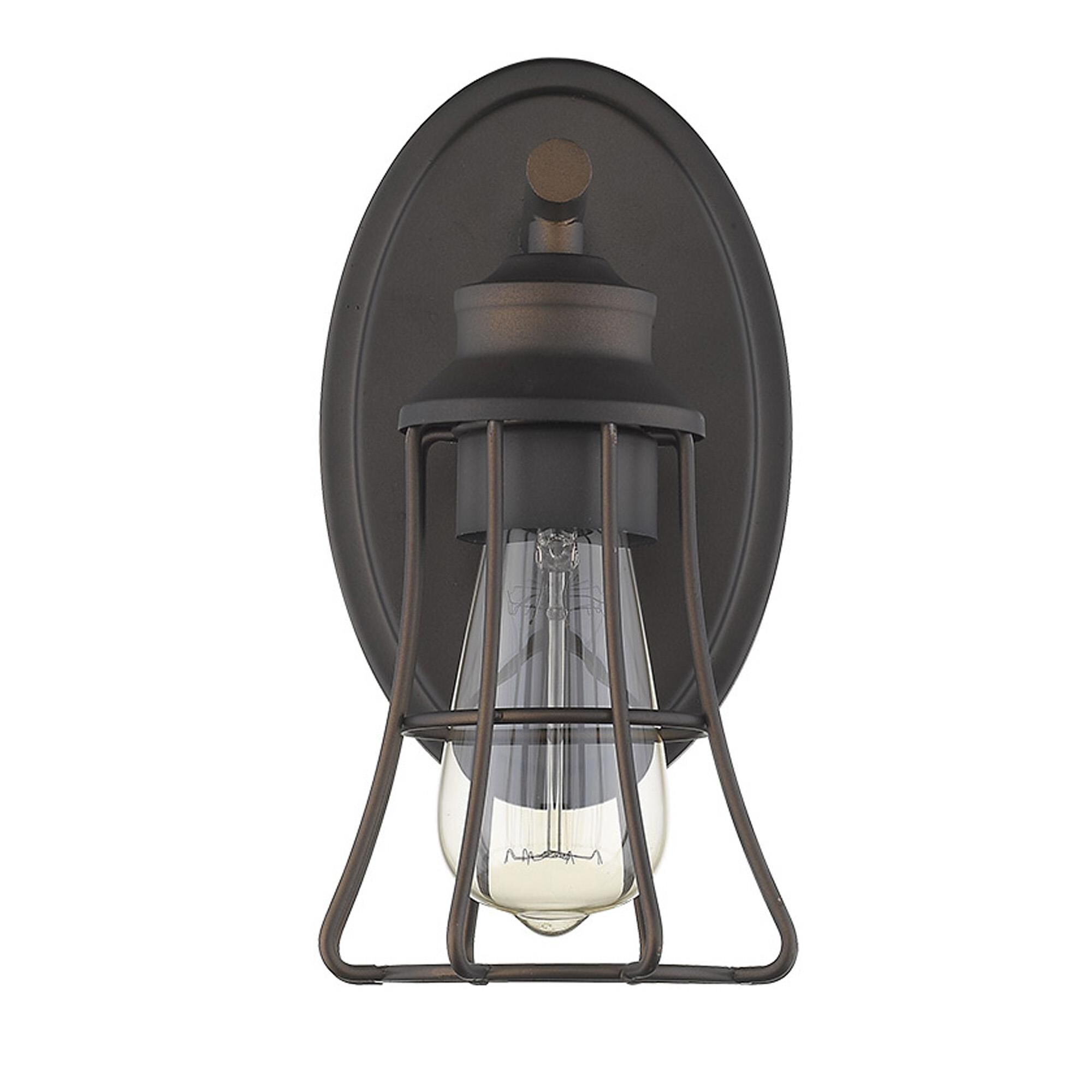 Shown in Oil-Rubbed Bronze finish and Oil-Rubbed Bronze glass and Oil-Rubbed Bronze, Geometric Metal Cage shade