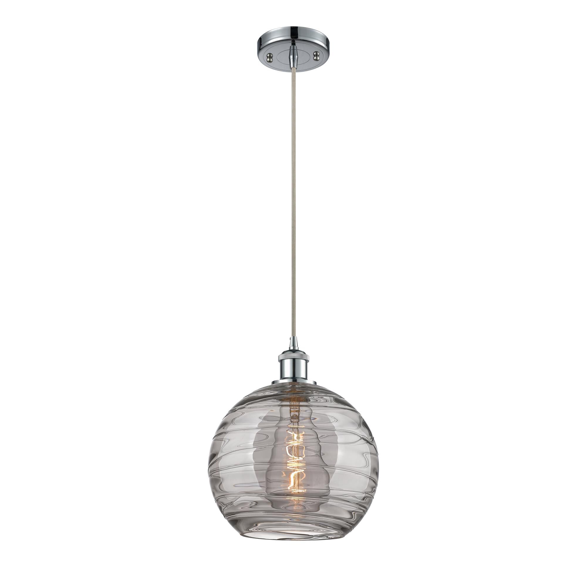 Shown in Polished Chrome finish and Light Smoke Deco Swirl glass