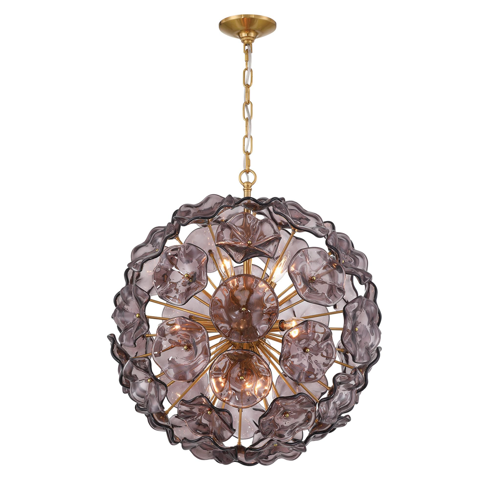 Shown in Aged Brass finish and Floral Petals Smoked glass