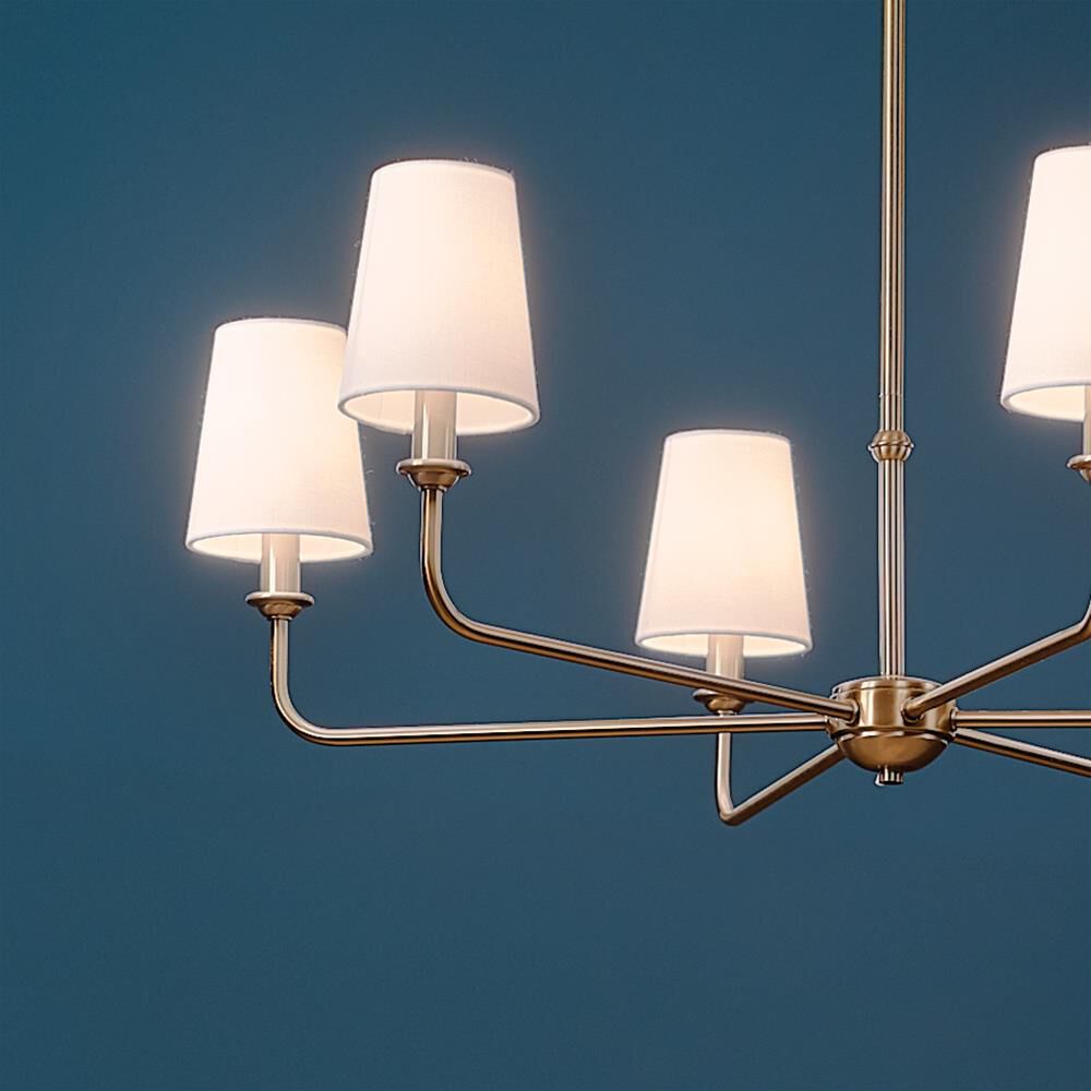 Shown in Brushed Natural Brass finish and Fabric and Bell shade