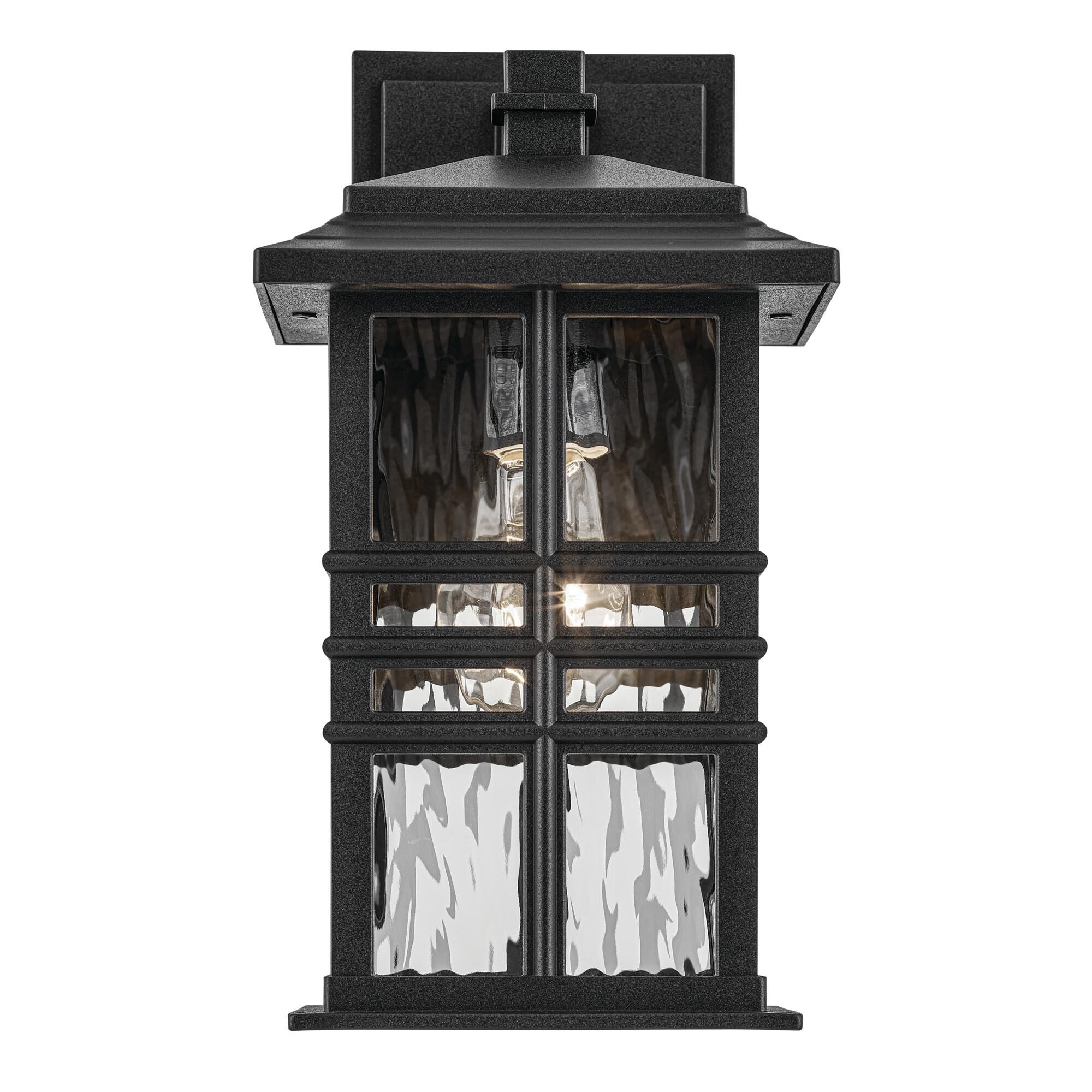 Shown in Textured Black finish and Clear Hammered glass
