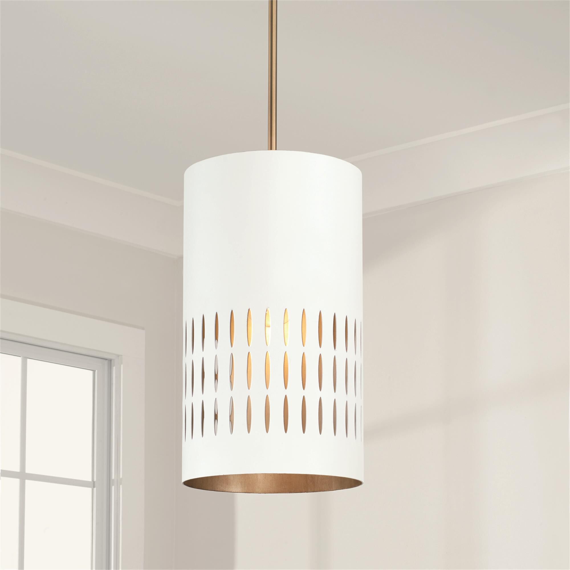 Shown in Aged Brass and White finish and White Metal  with Painted Aged Brass Interior shade