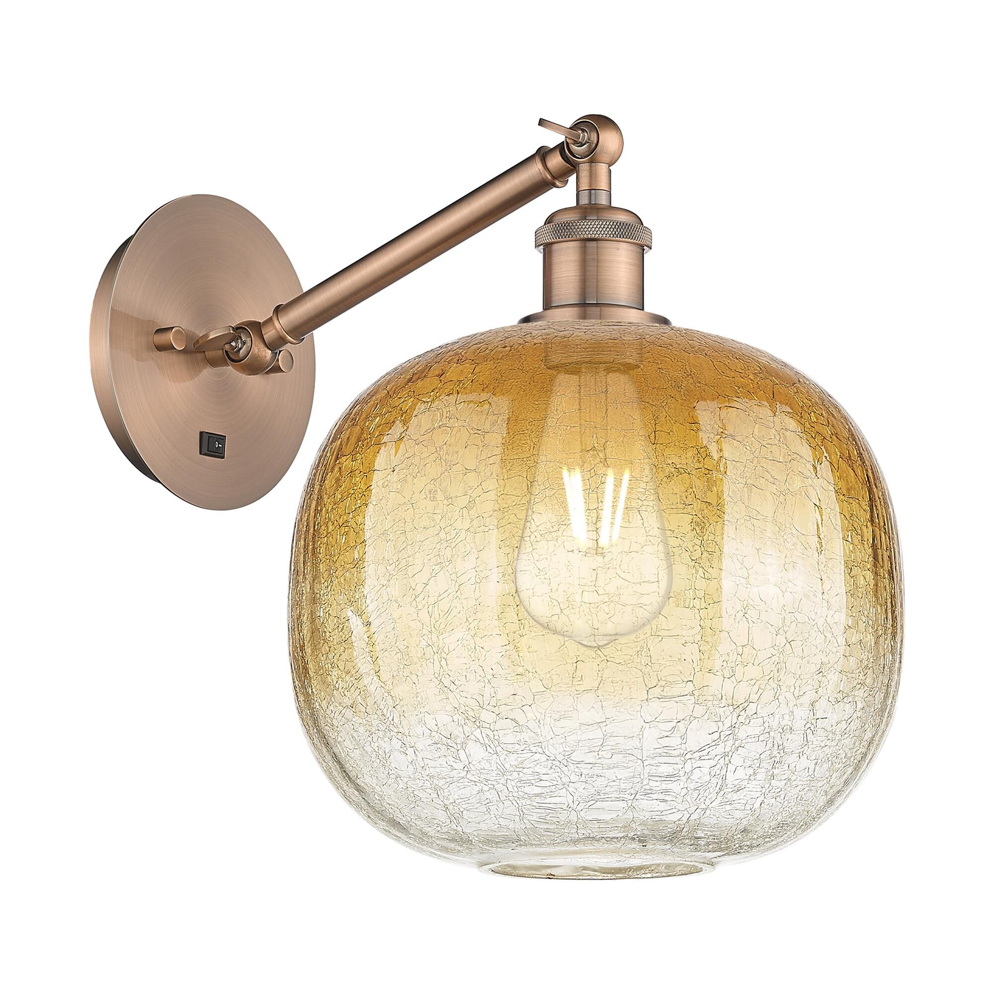 Shown in Antique Copper finish and Amber glass