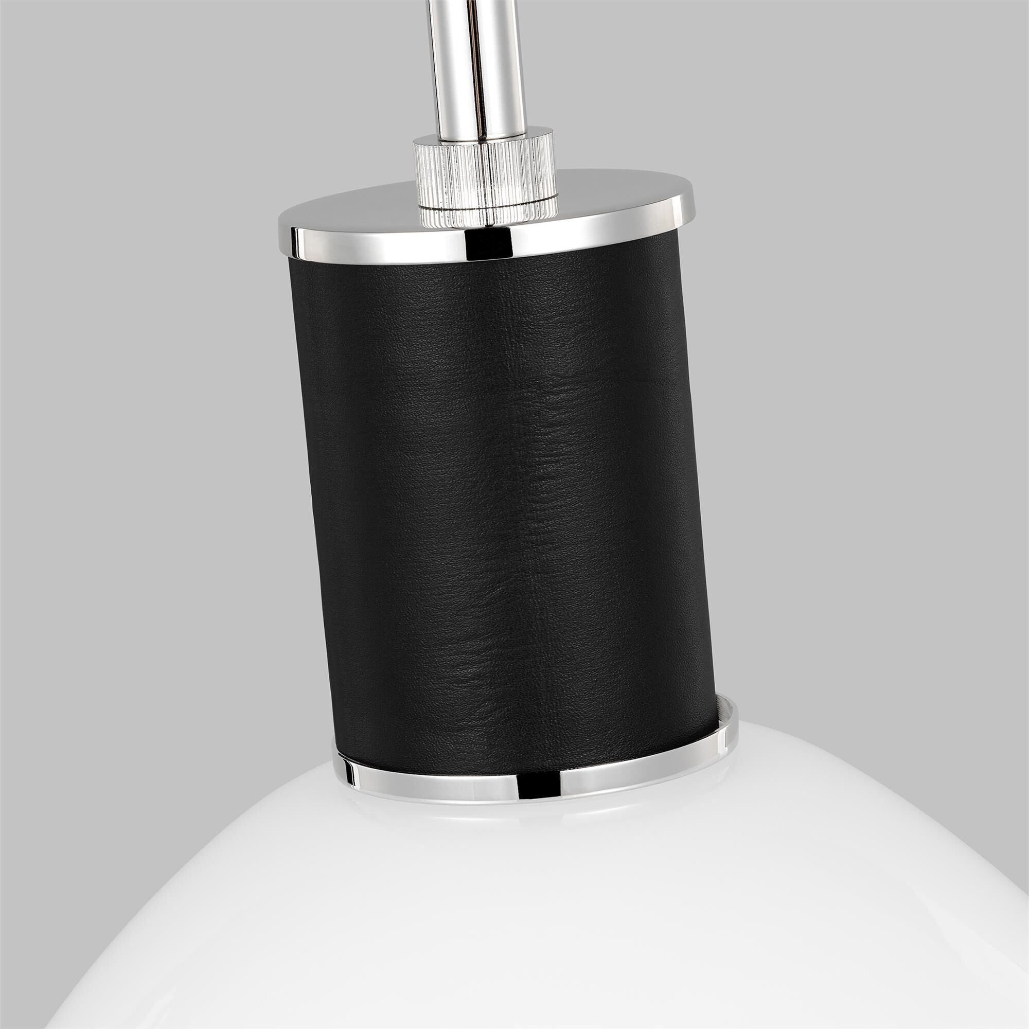 Shown in Polished Nickel finish and Milk White glass