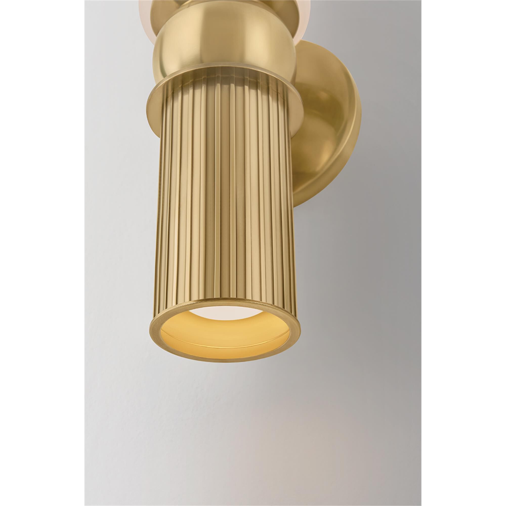 Shown in Vintage Brass finish and Matte Cloud glass