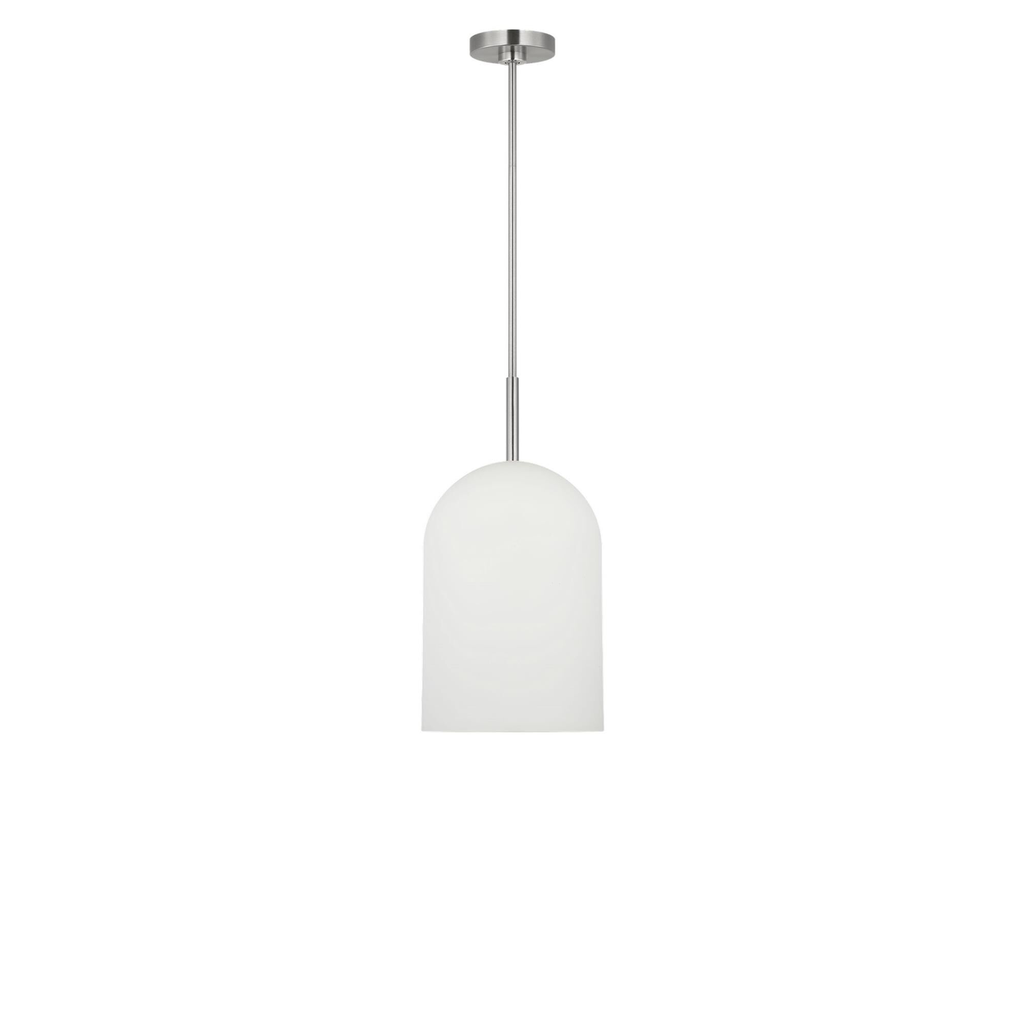 Shown in Brushed Nickel finish and Etched White glass