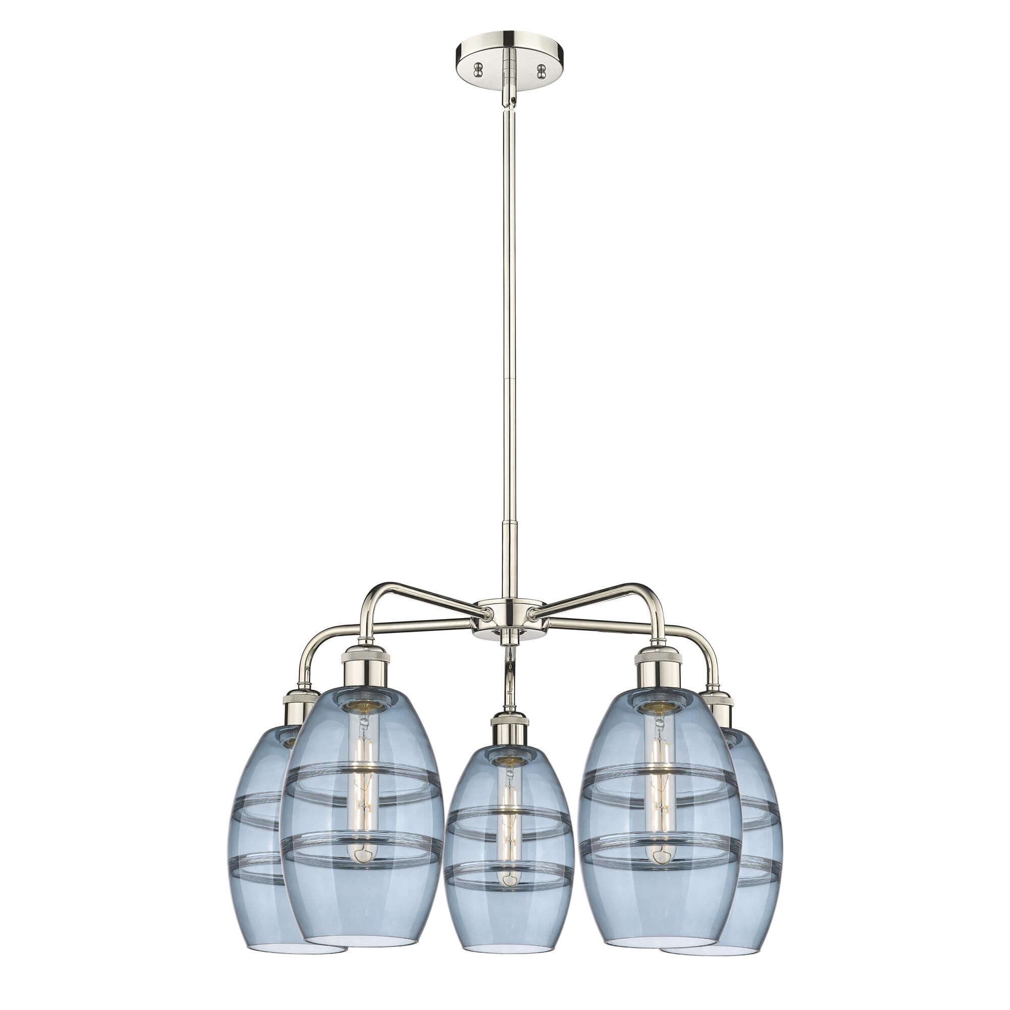 Shown in Polished Nickel finish and Princess Blue glass
