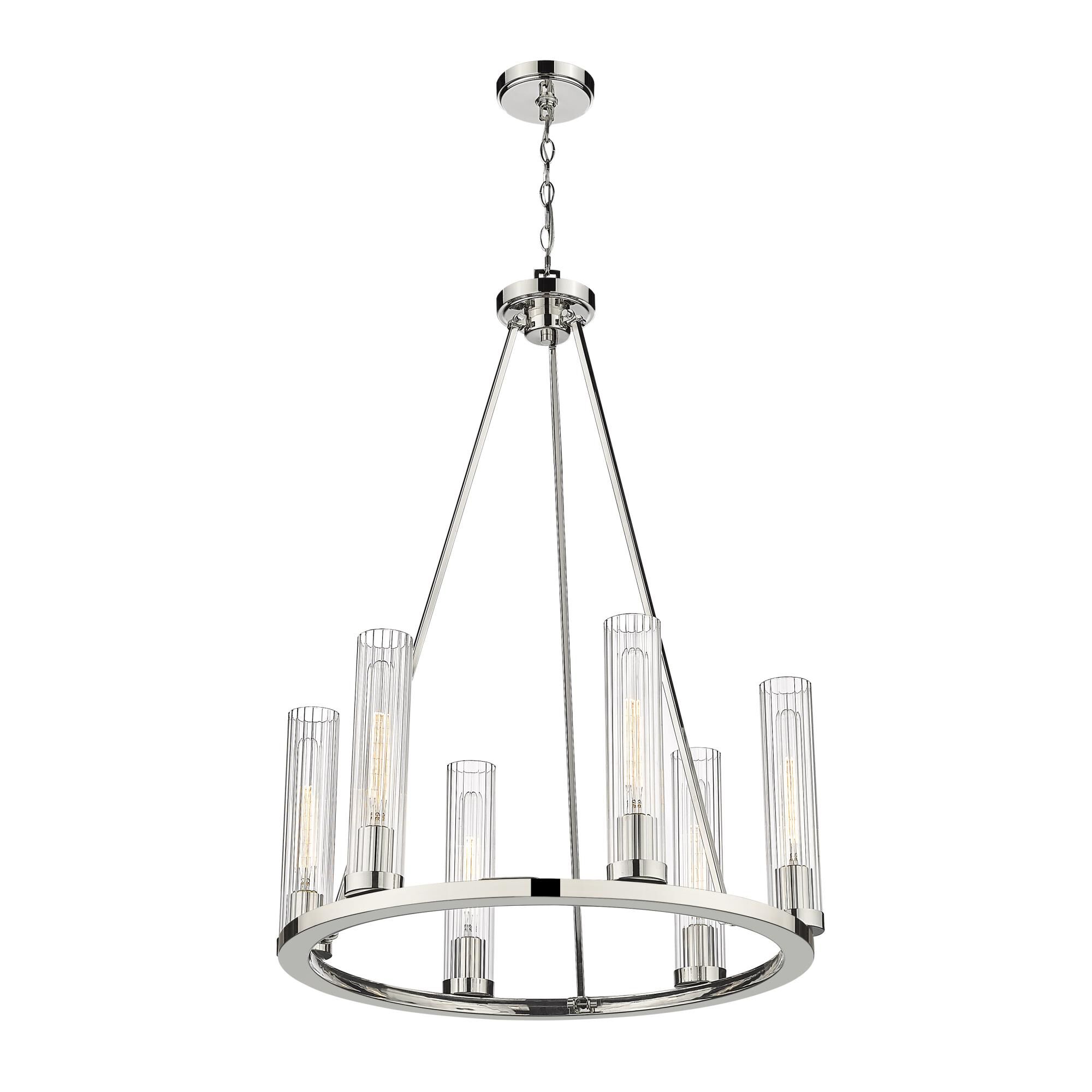 Shown in Polished Nickel finish and Glass shade