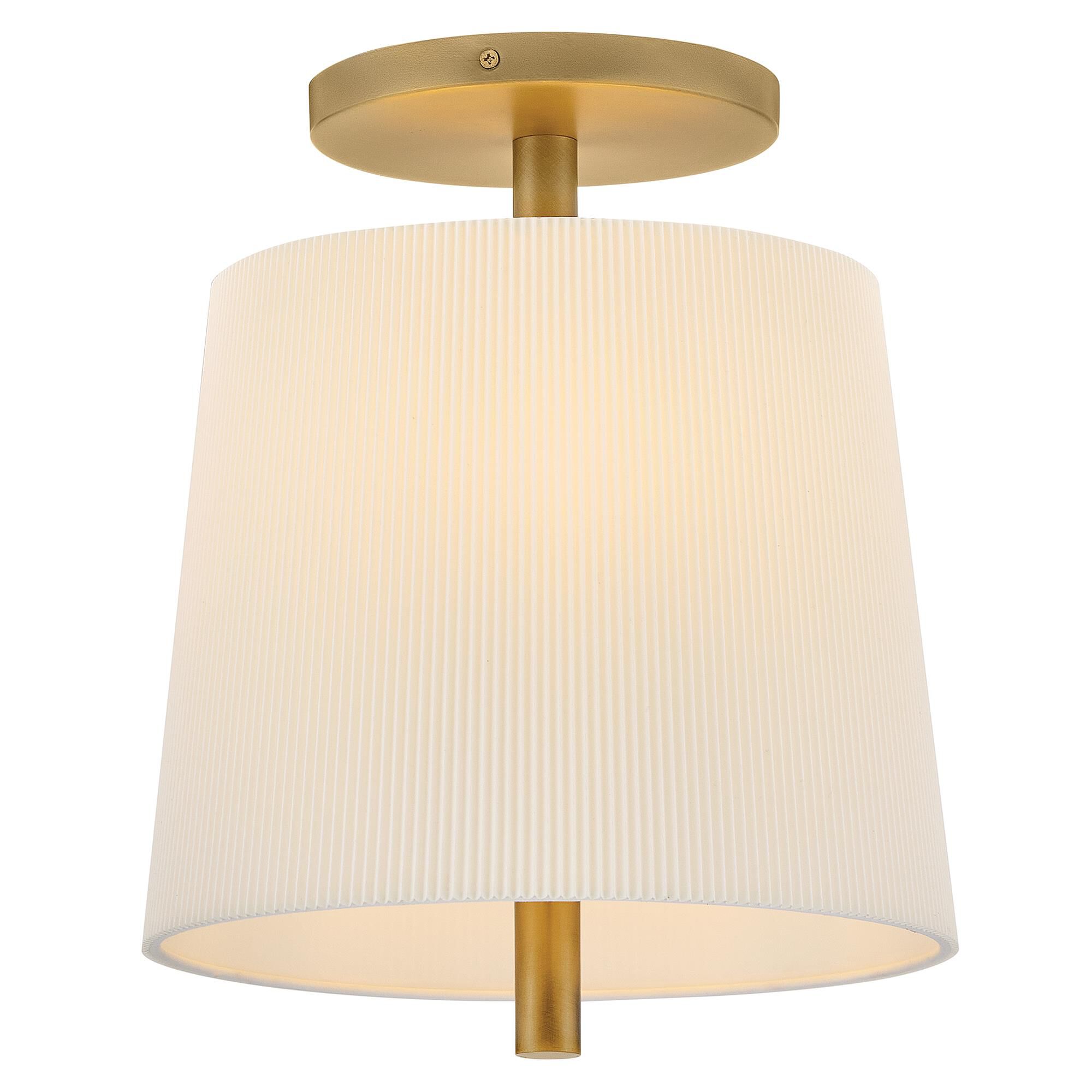 Shown in Heritage Brass finish and Micro Pleated Fabric shade