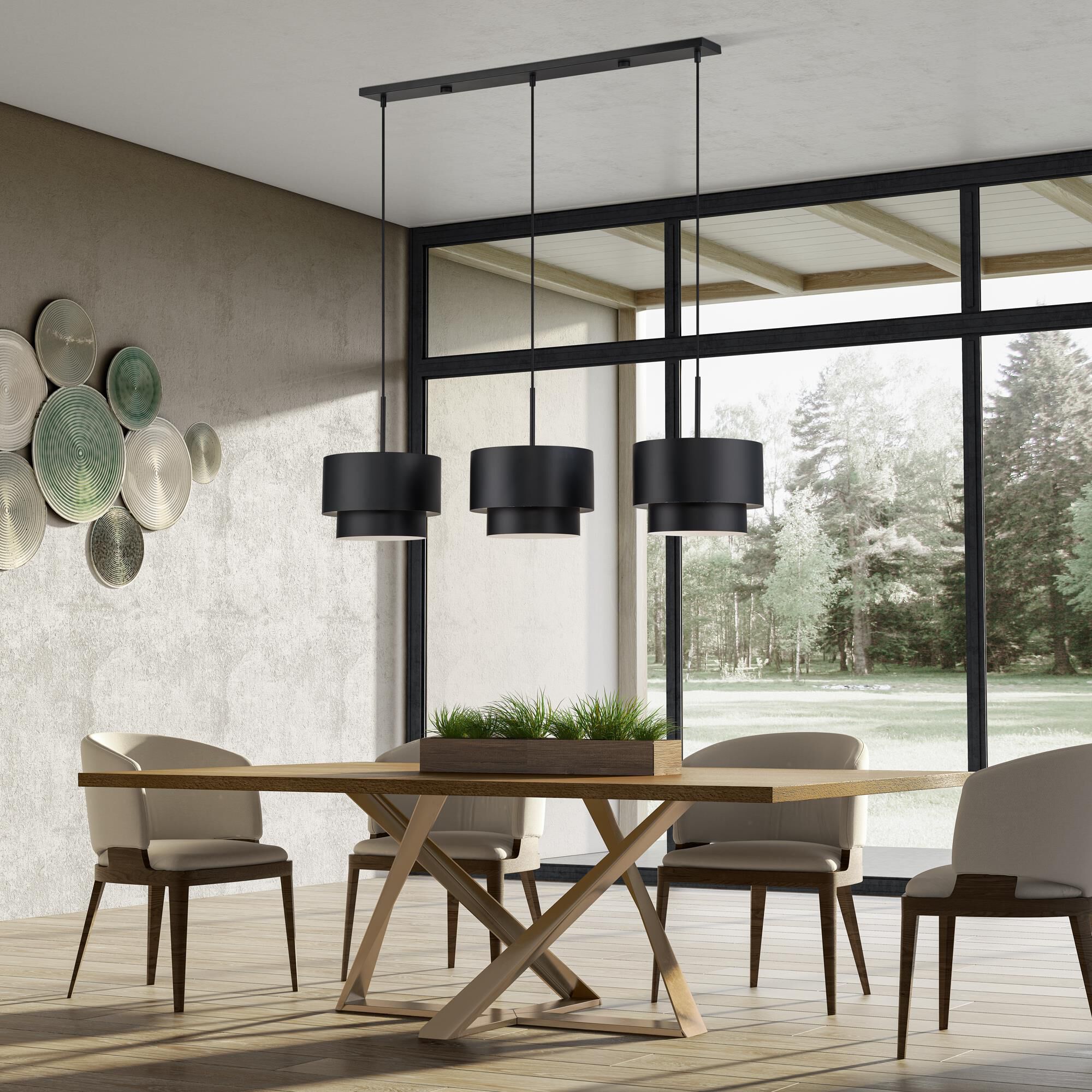 Shown in Black finish and Black Steel with Shiny White Inside shade