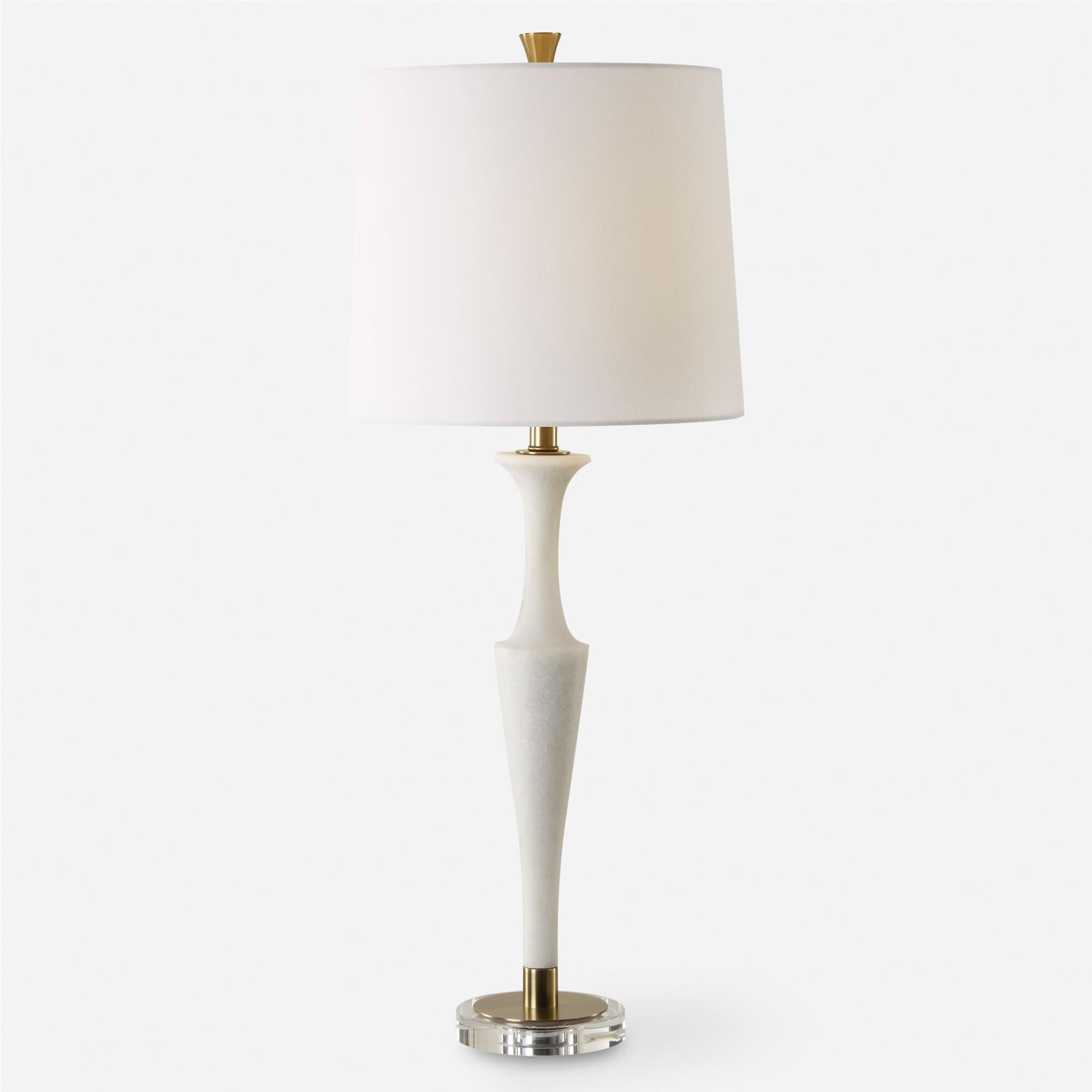 Shown in This Table Lamp Adds An Air Of Elegance And Sophistication To Any Space. The Base Of The Lamp Is Cra finish and Round Hardback shade